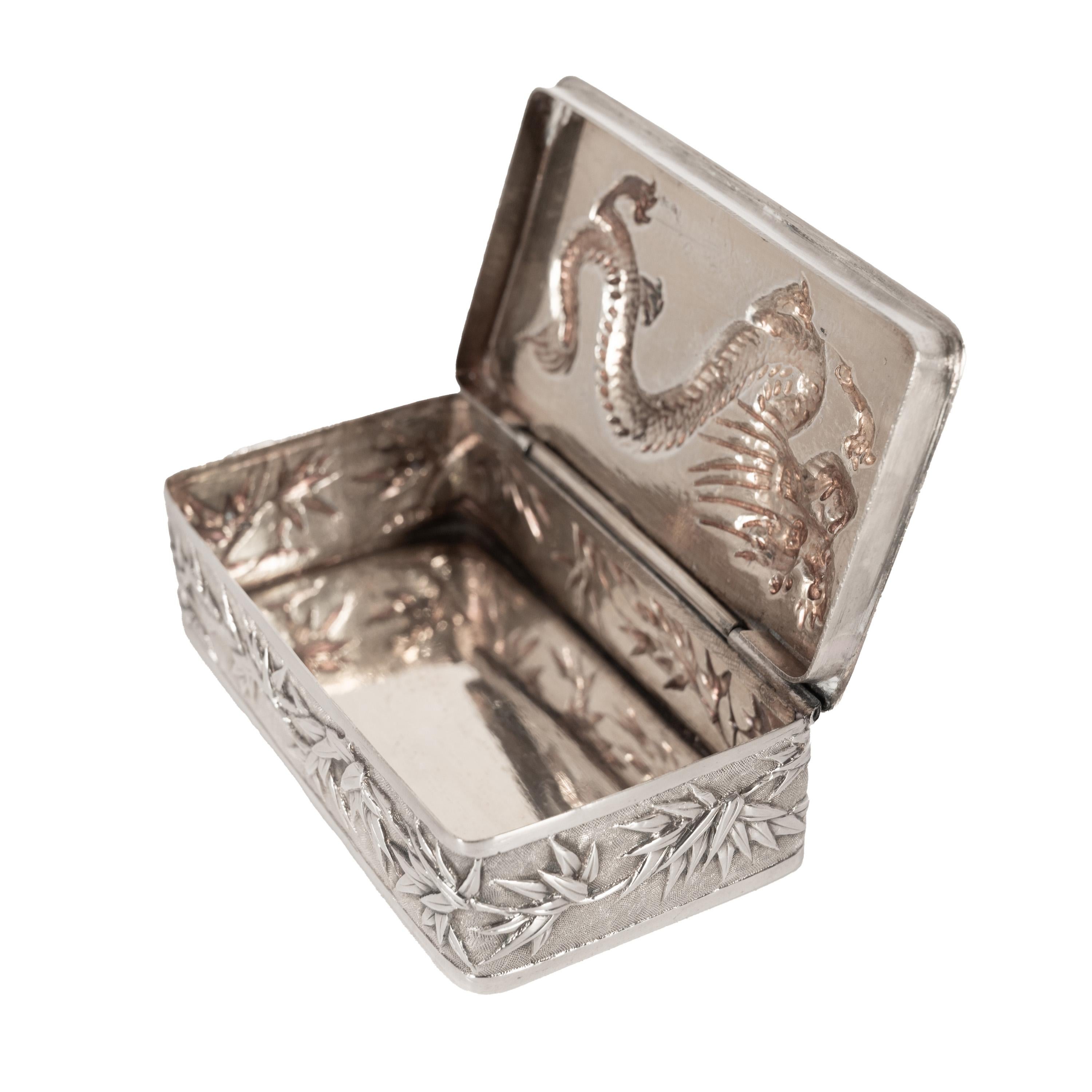 Antique Chinese Qing Dynasty Export Silver Gilt Dragon Snuff Box Wang Hing 1900 For Sale 6