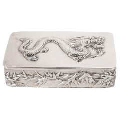 Antique Chinese Qing Dynasty Export Silver Gilt Dragon Snuff Box Wang Hing 1900