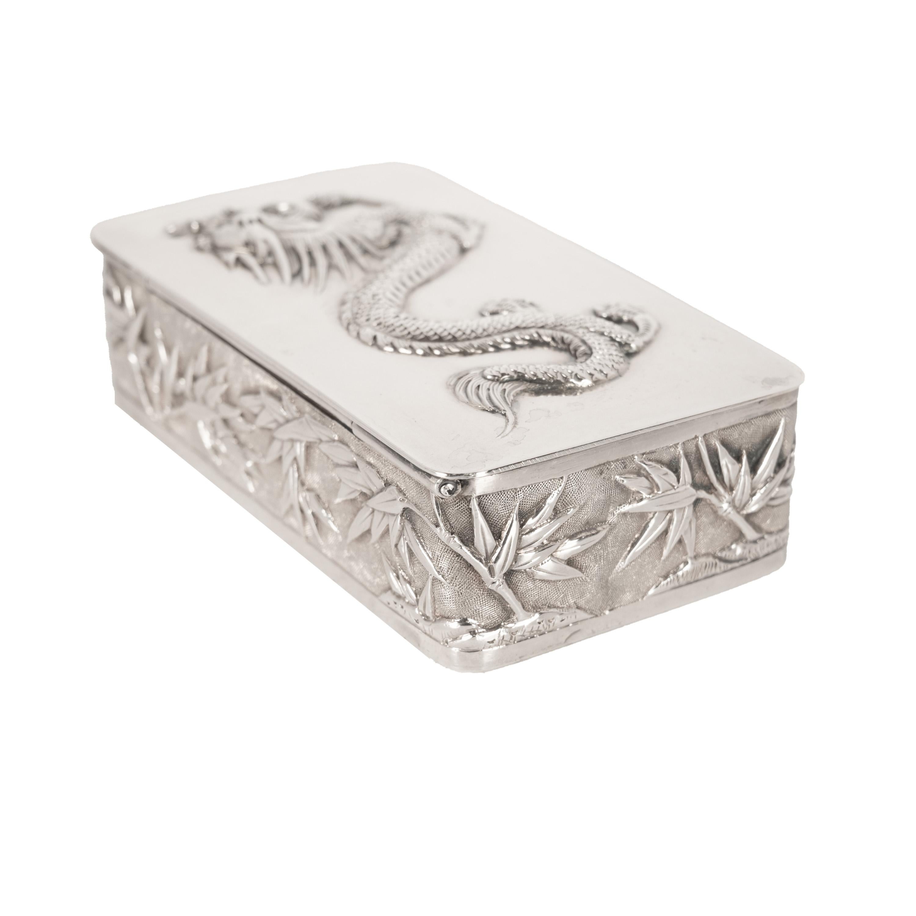 Antique Chinese Qing Dynasty Export Silver Gilt Dragon Snuff Box Wang Hing 1900 For Sale 2