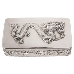 Ancienne tabatière à dragon Wang Hing de la dynastie chinoise Qing, en argent doré, 1900