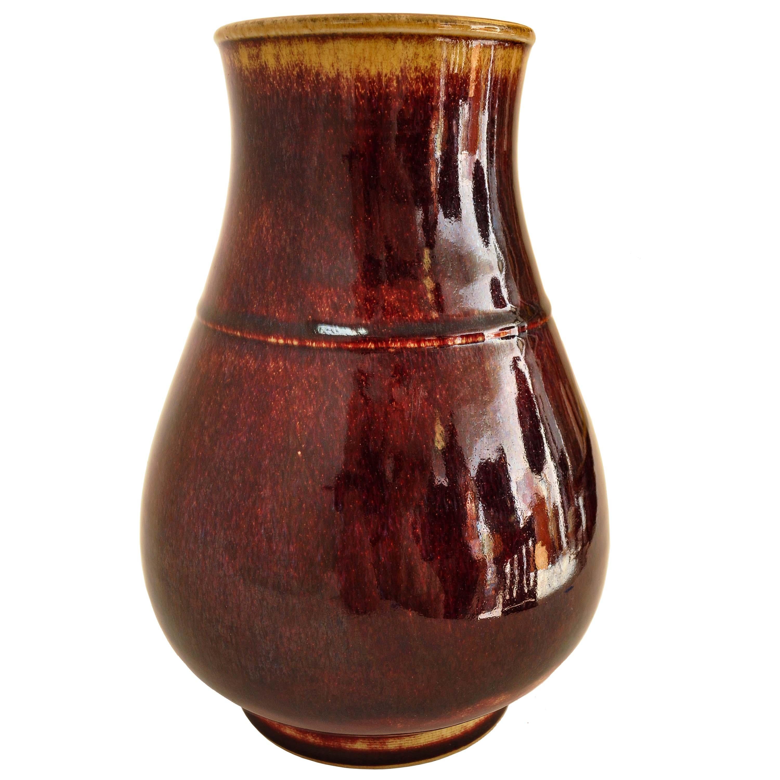 Antique Chinese Qing Dynasty Flambe-Glazed Hu Porcelain Vase, 1850 For Sale 1
