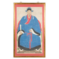 Antique Chinese Qing Dynasty Framed Ancestor Portrait of an Official