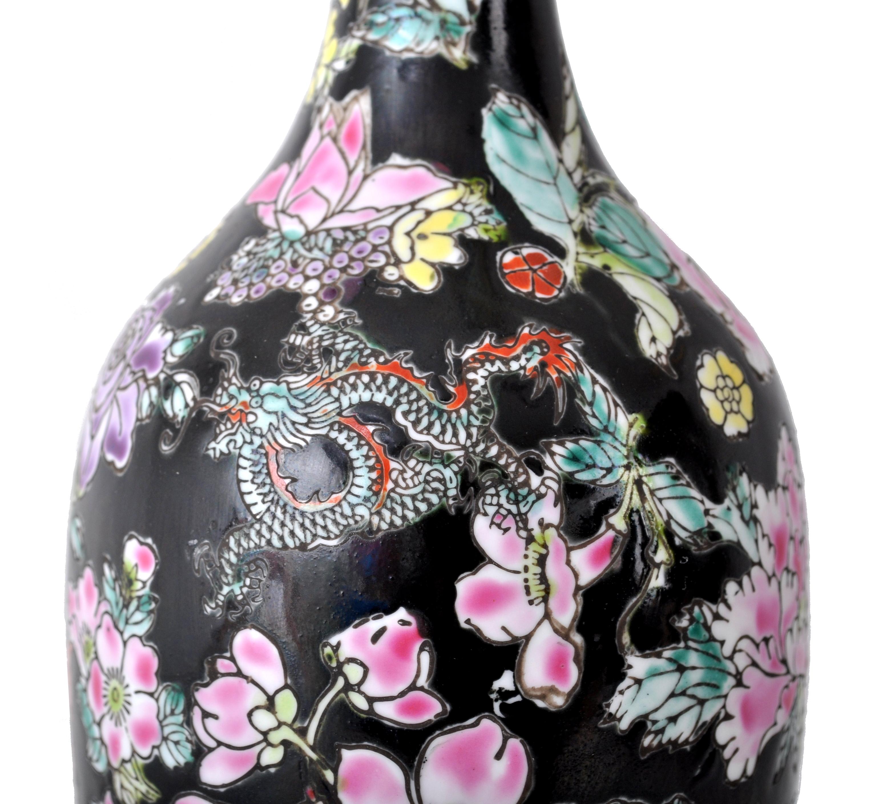 Antique Chinese Qing Dynasty Imperial Famille Noir Porcelain Vase, circa 1890 In Good Condition In Portland, OR
