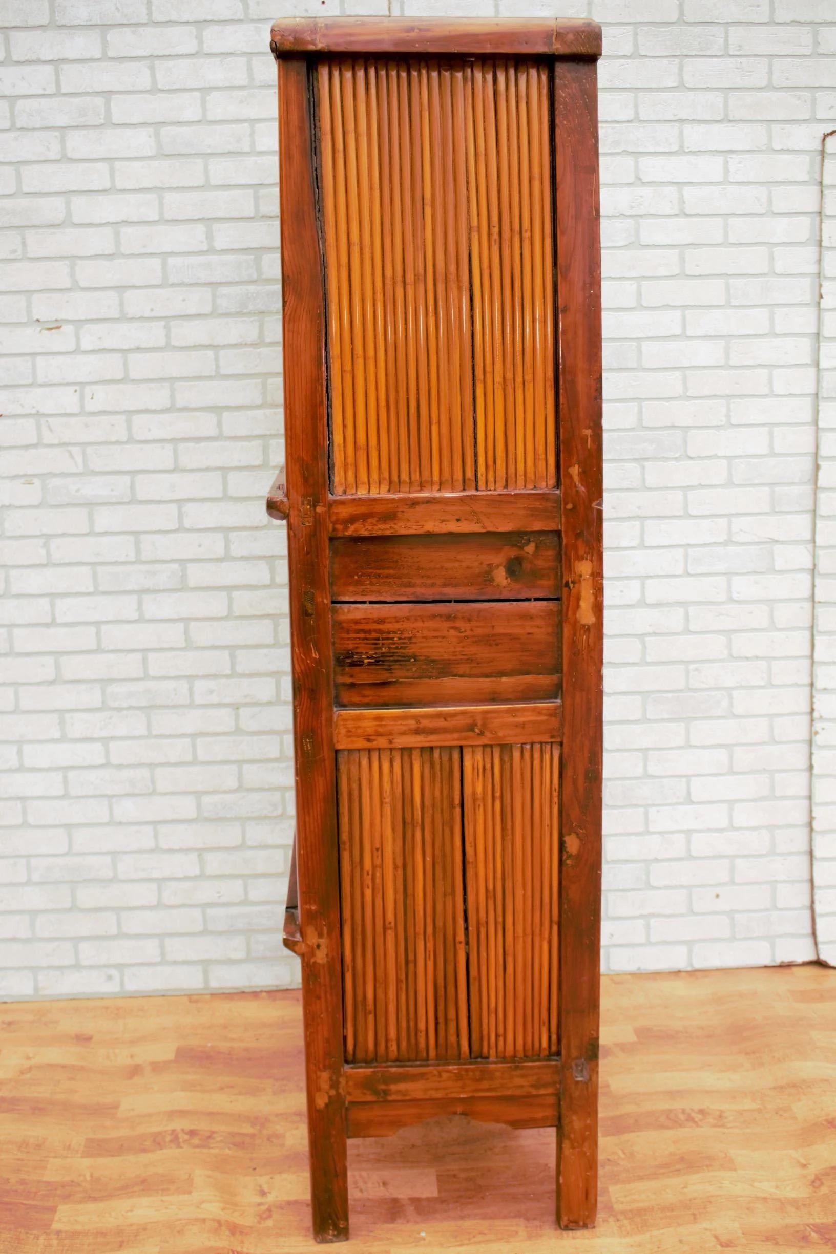 Rustic Antique Chinese Qing Dynasty Kitchen Cabinet with Bamboo and Sliding Panels For Sale