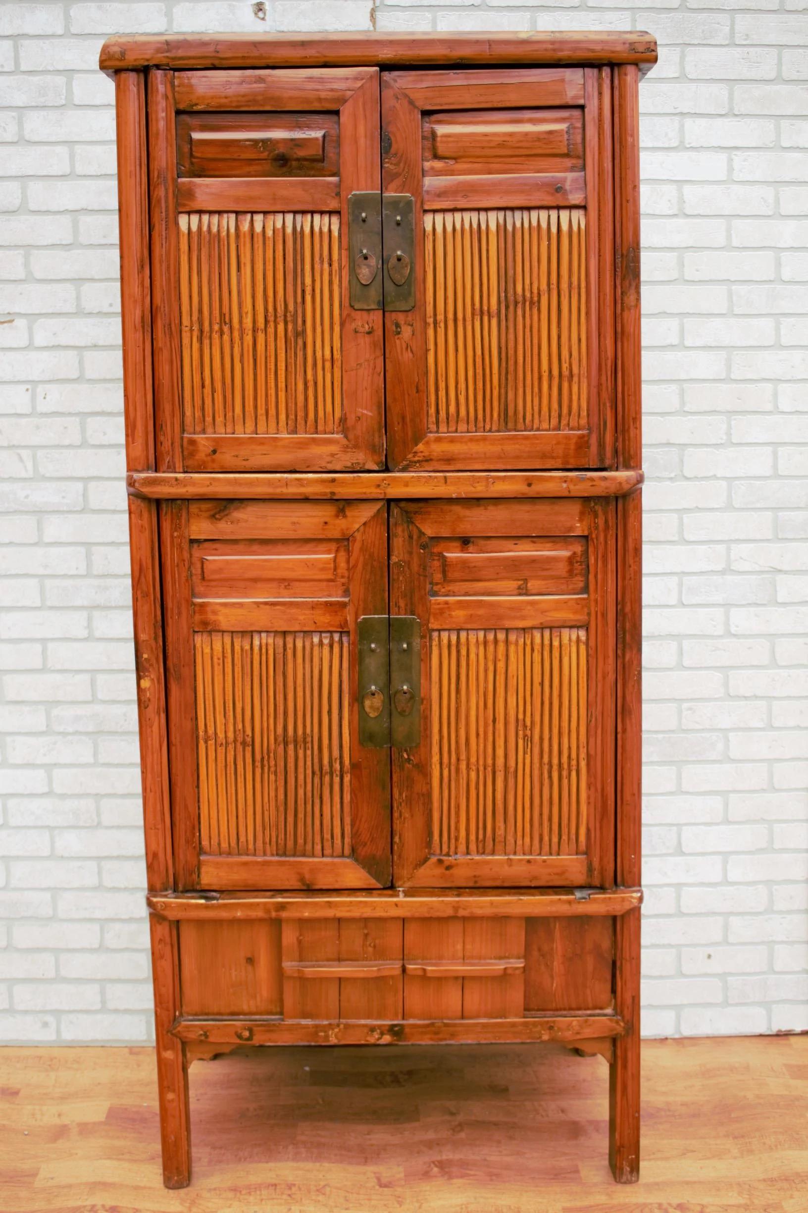 Antique Chinese Qing Dynasty Kitchen Cabinet with Bamboo and Sliding Panels For Sale 1