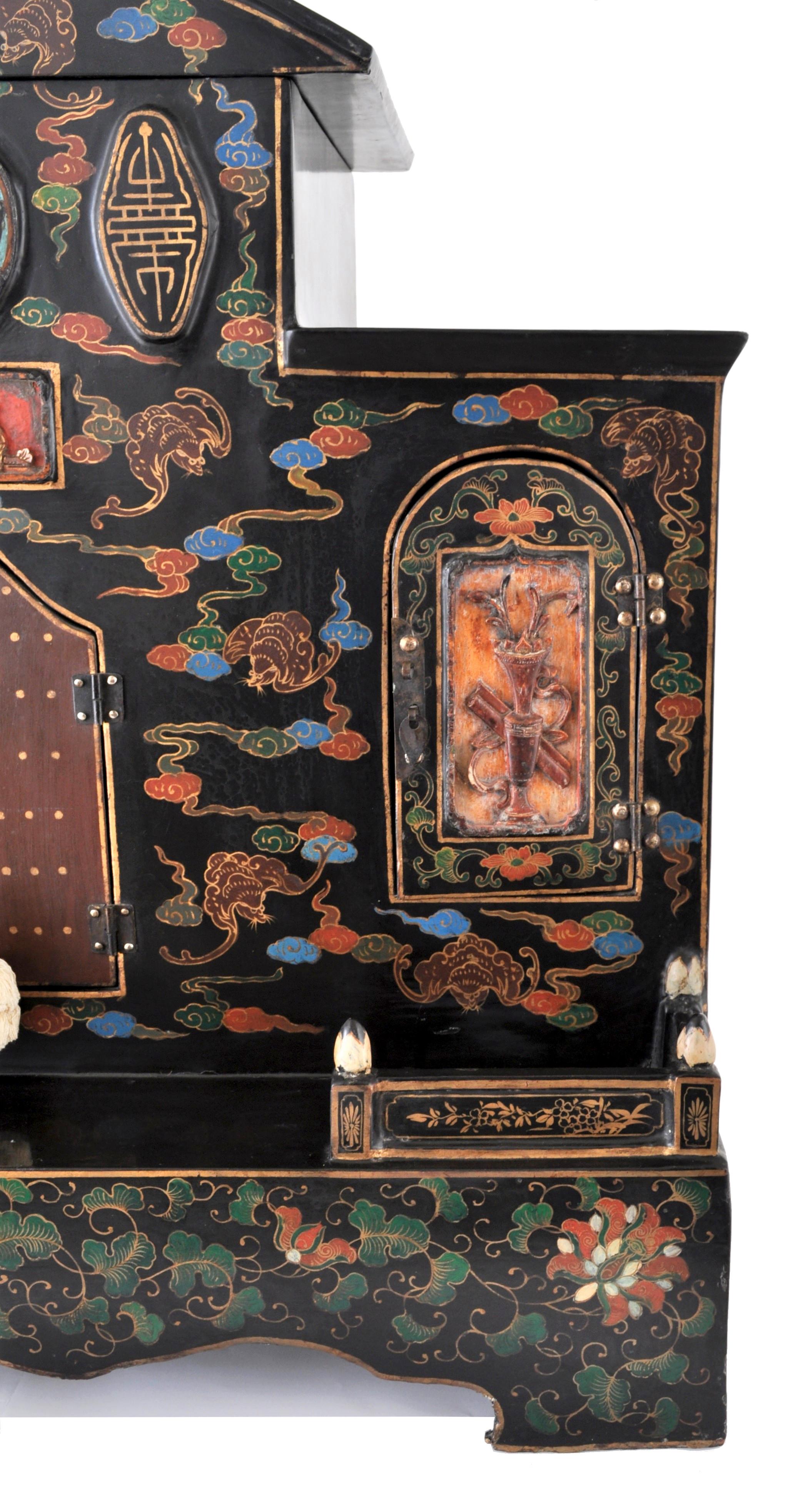 Antique Chinese Qing Dynasty Lacquer Cloisonne Buddhistic Shrine/Cabinet 4