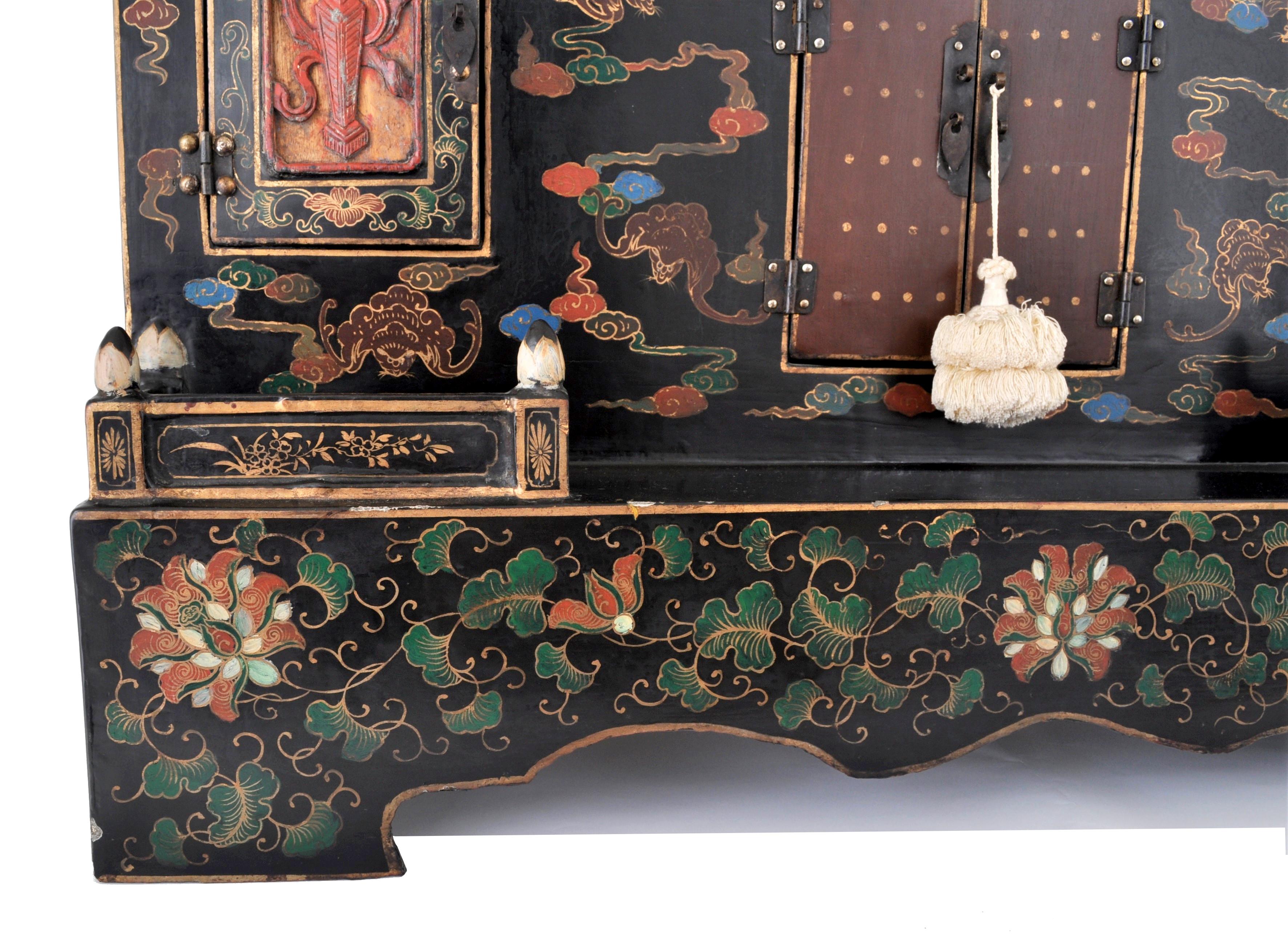 Antique Chinese Qing Dynasty Lacquer Cloisonne Buddhistic Shrine/Cabinet 6