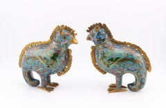 Antique Chinese Qing Dynasty Rooster Shaped Cloisonne Incense Censers