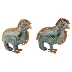 Antique Chinese Qing Dynasty Rooster Shaped Cloisonne Incense Censers
