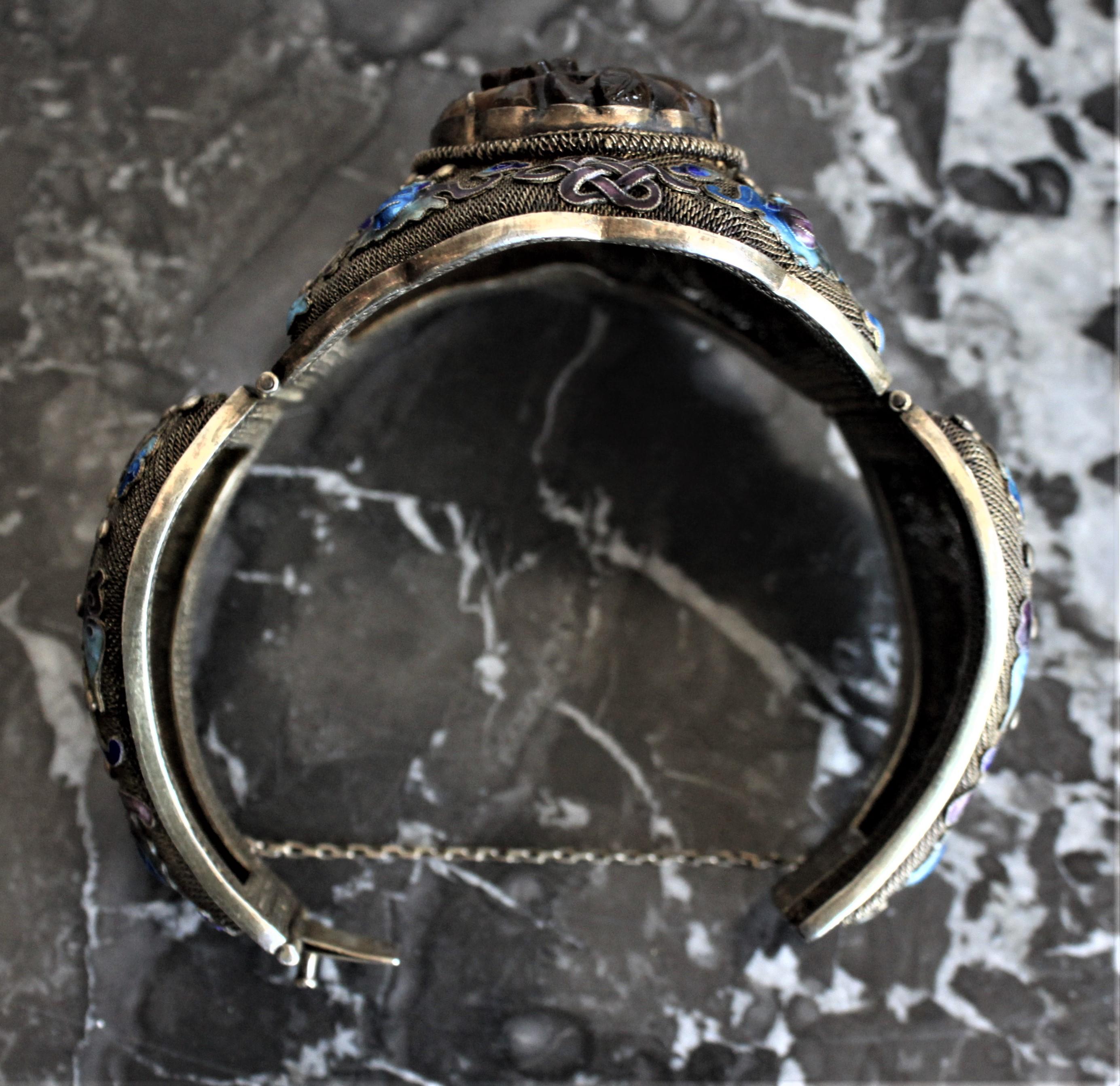 Antique Chinese Qing Dynasty Silver & Enamel Cuff Bracelet 2