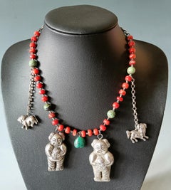 Rare Antique Qing Dynasty Chinese Ethnic Minority silver Coral necklace