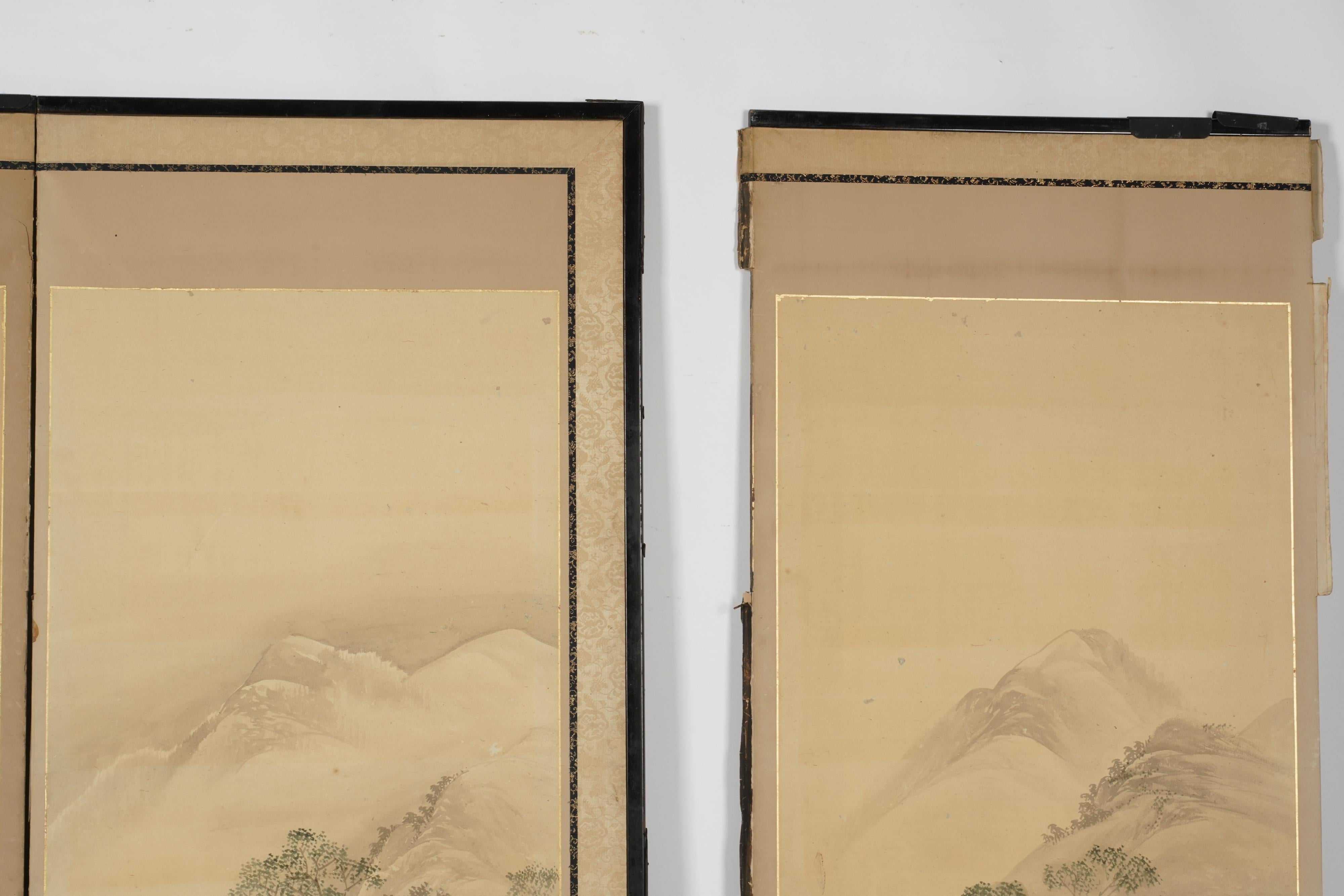 Carta Antico paravento cinese in stile dinastia Qing a 3 pannelli con pittura a inchiostro in vendita