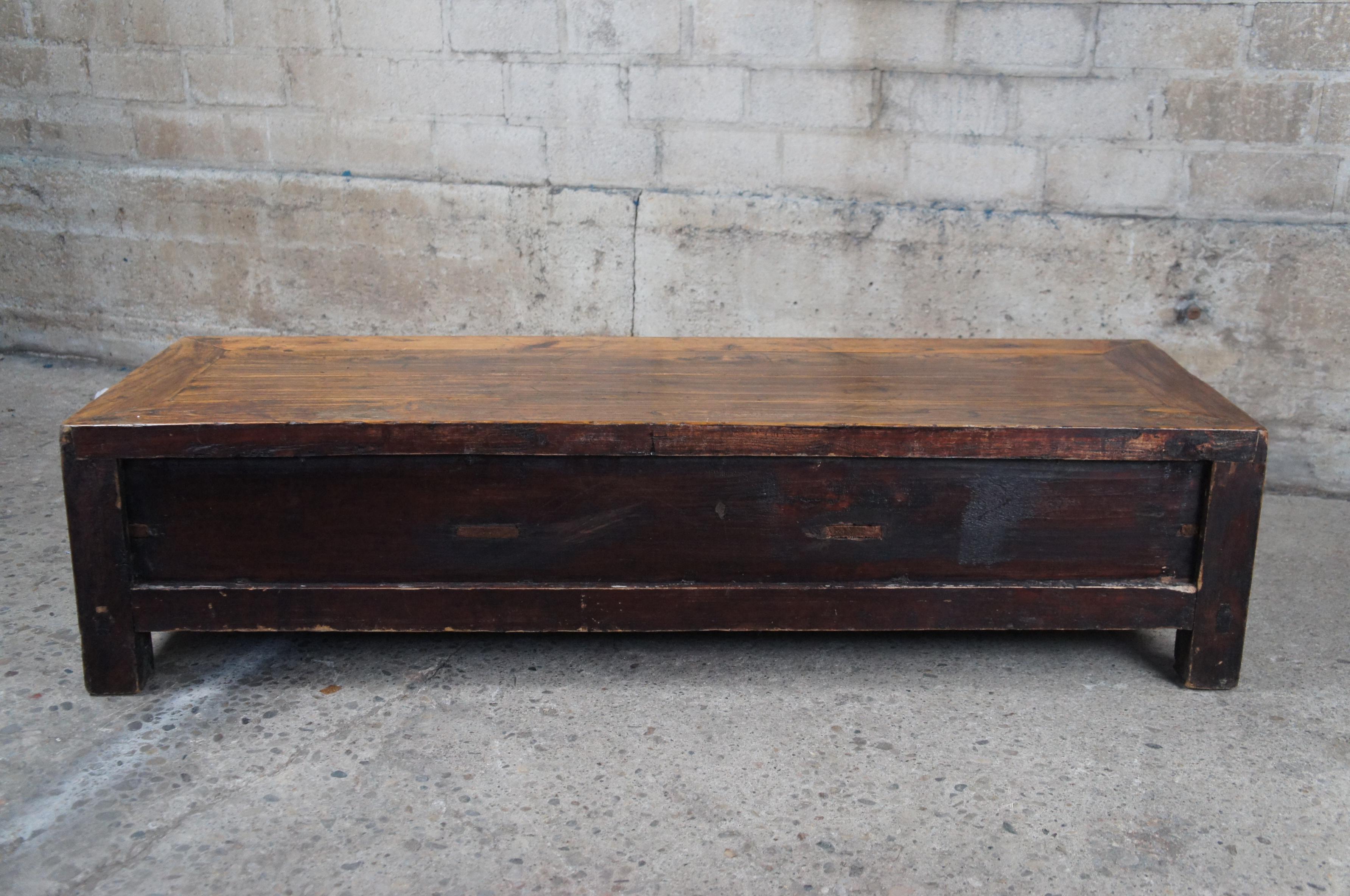 Antique Chinese Qing Dynasty Three Drawer Elm Altar Console or Coffee Table 5