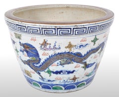 Antique Chinese Qing Dynasty Wucai Kangxi Period Porcelain Dragon Censer Bowl