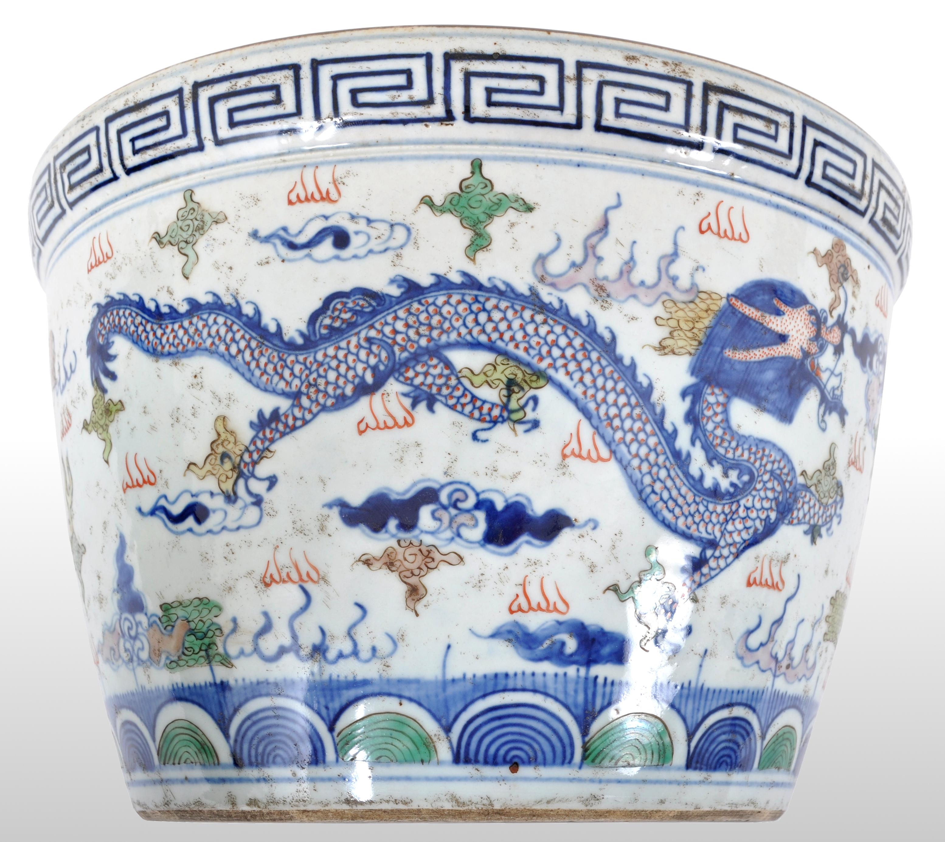Antique Chinese Qing Dynasty Wucai Kangxi Period Porcelain Dragon Censer Bowl 2