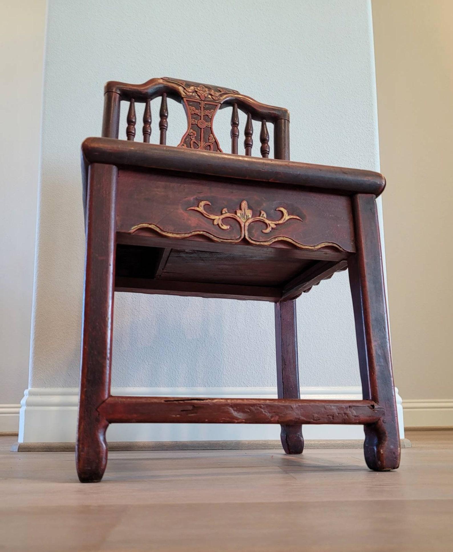 Cane Antique Chinese Qing Hongmu Wood Wedding Low Chair For Sale