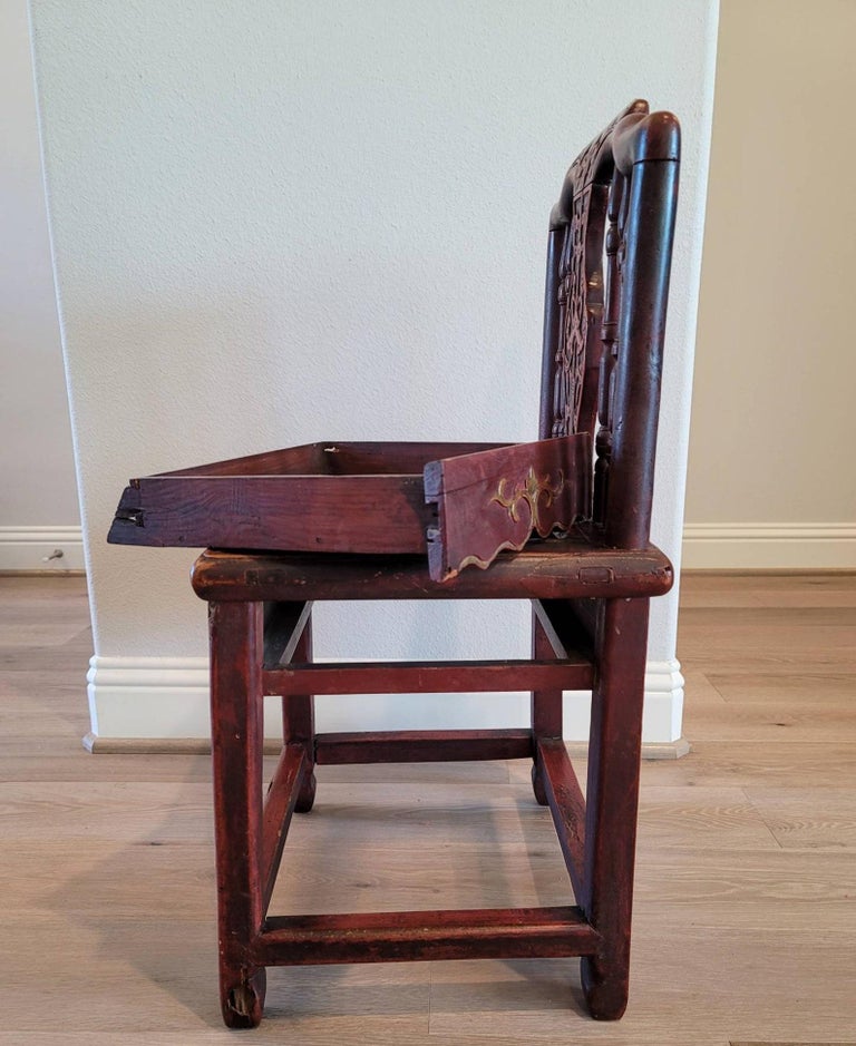 Antique Chinese Qing Hongmu Wood Wedding Low Chair For Sale 2