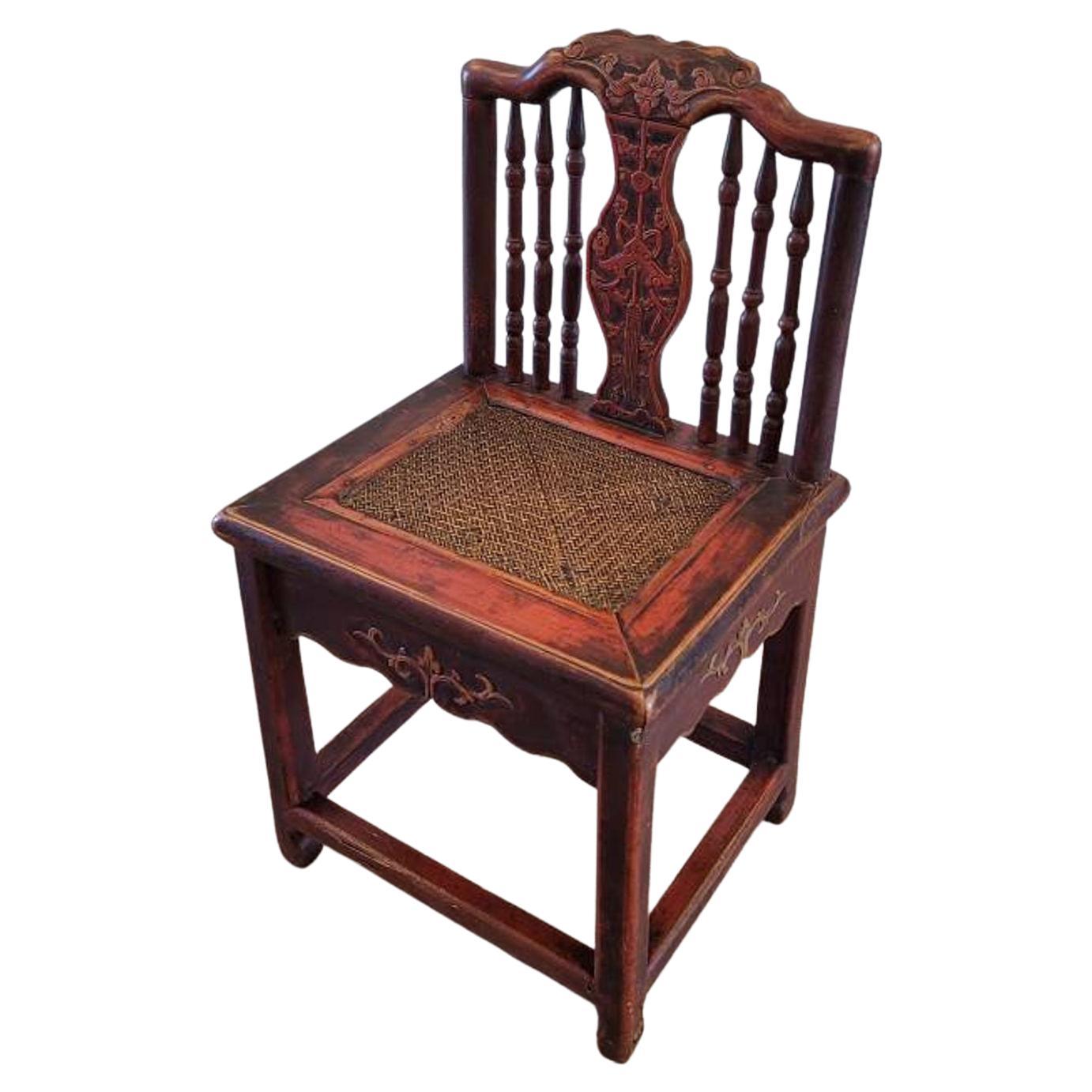 Antique Chinese Qing Hongmu Wood Wedding Low Chair For Sale