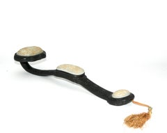 Antique Chinese Qing Molded Infinite Huiwen Ruyi Scepter w White Jade Medallion