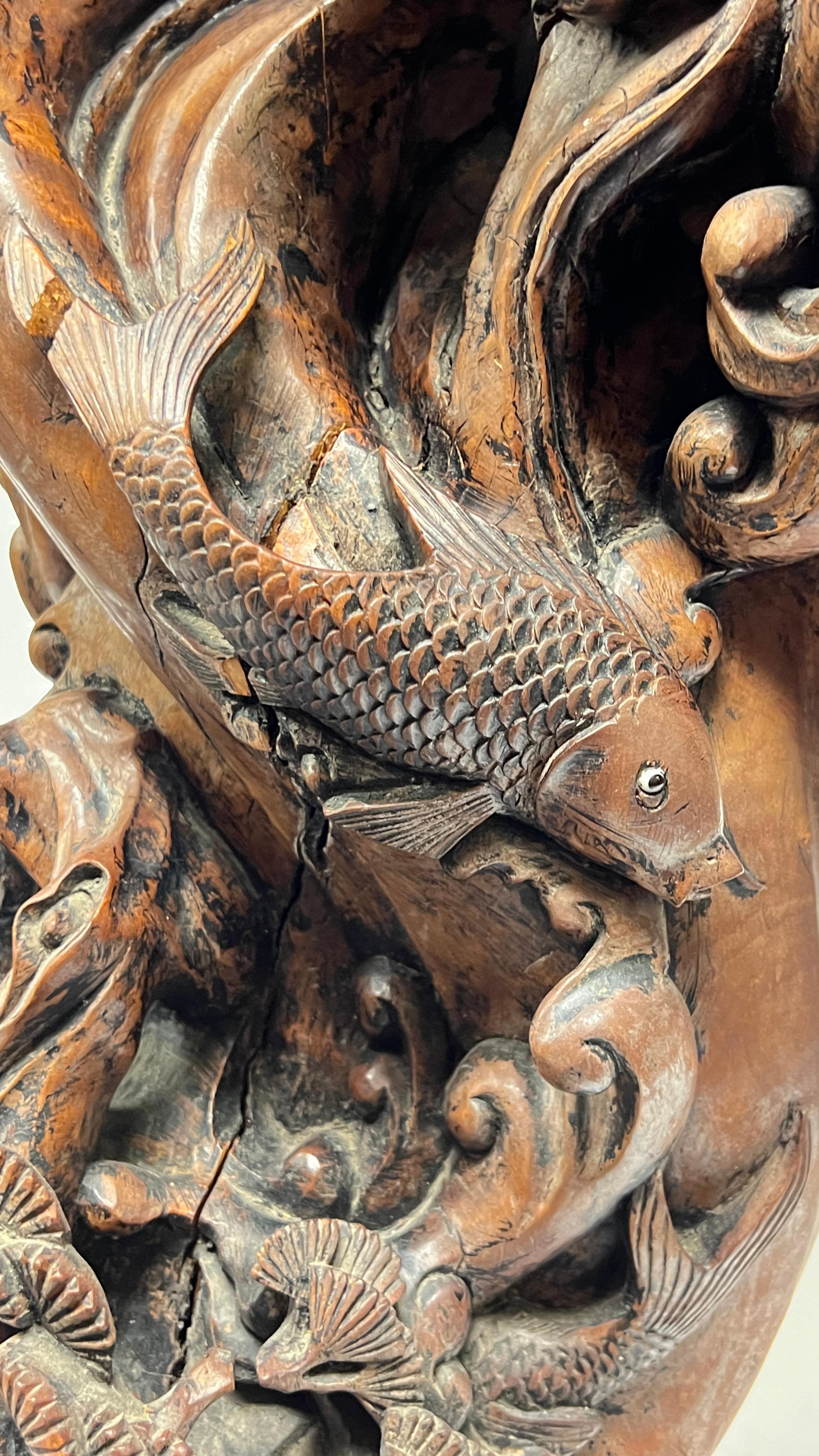 Antique Chinese Qing Period Carved Wooden Sculpture of Mythological Warriors For Sale 6