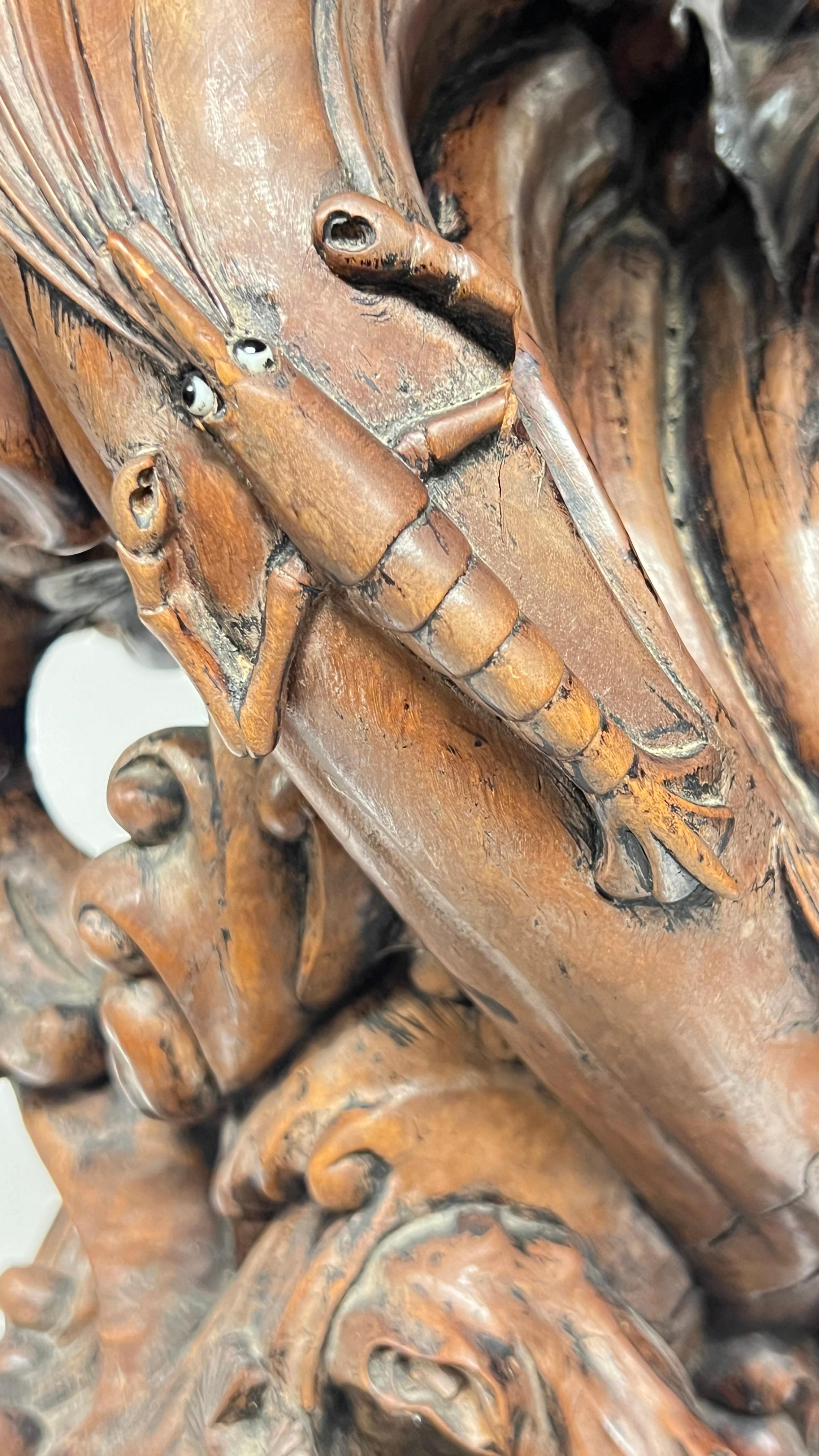 Antique Chinese Qing Period Carved Wooden Sculpture of Mythological Warriors For Sale 12