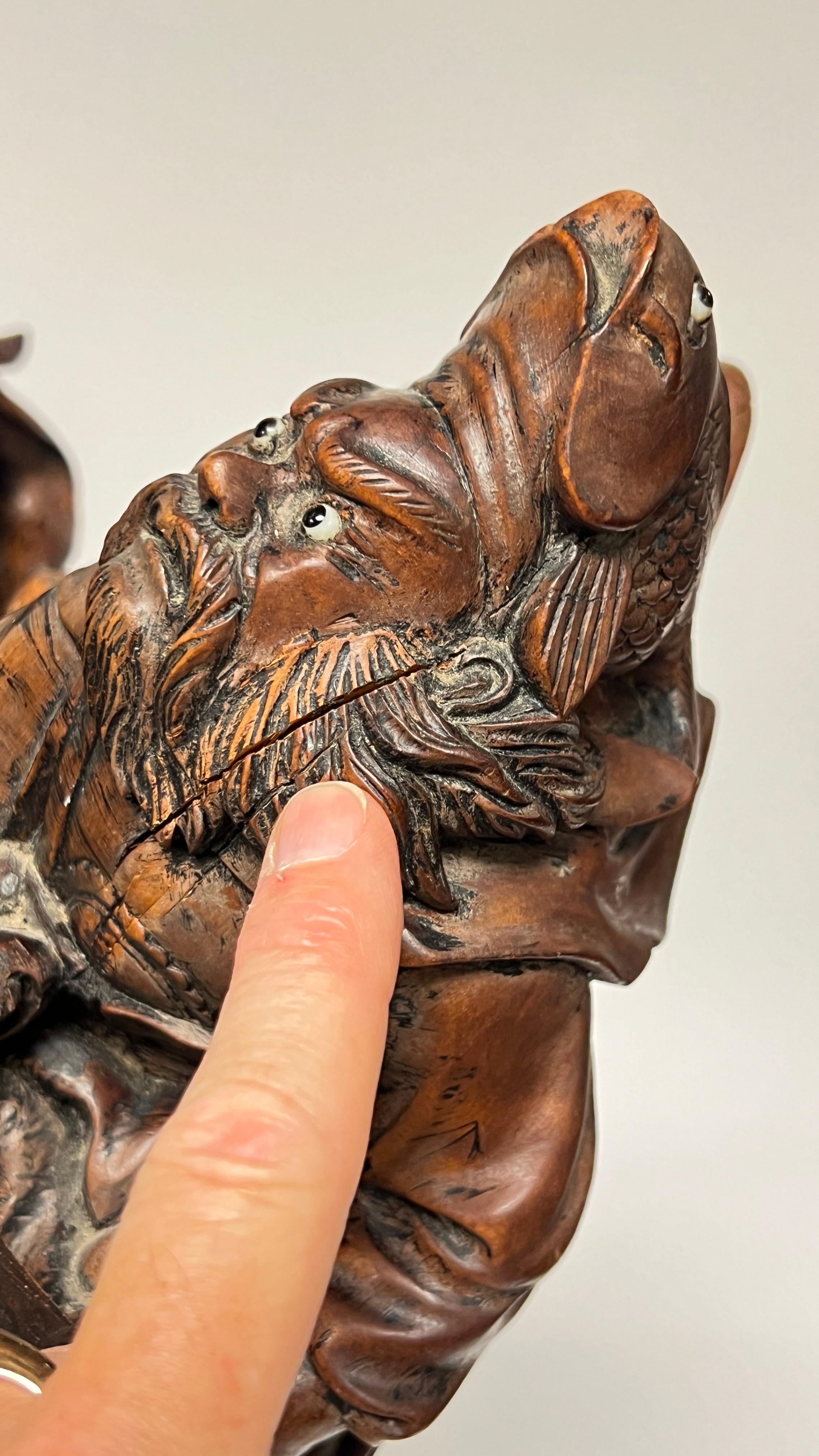 Antique Chinese Qing Period Carved Wooden Sculpture of Mythological Warriors For Sale 16