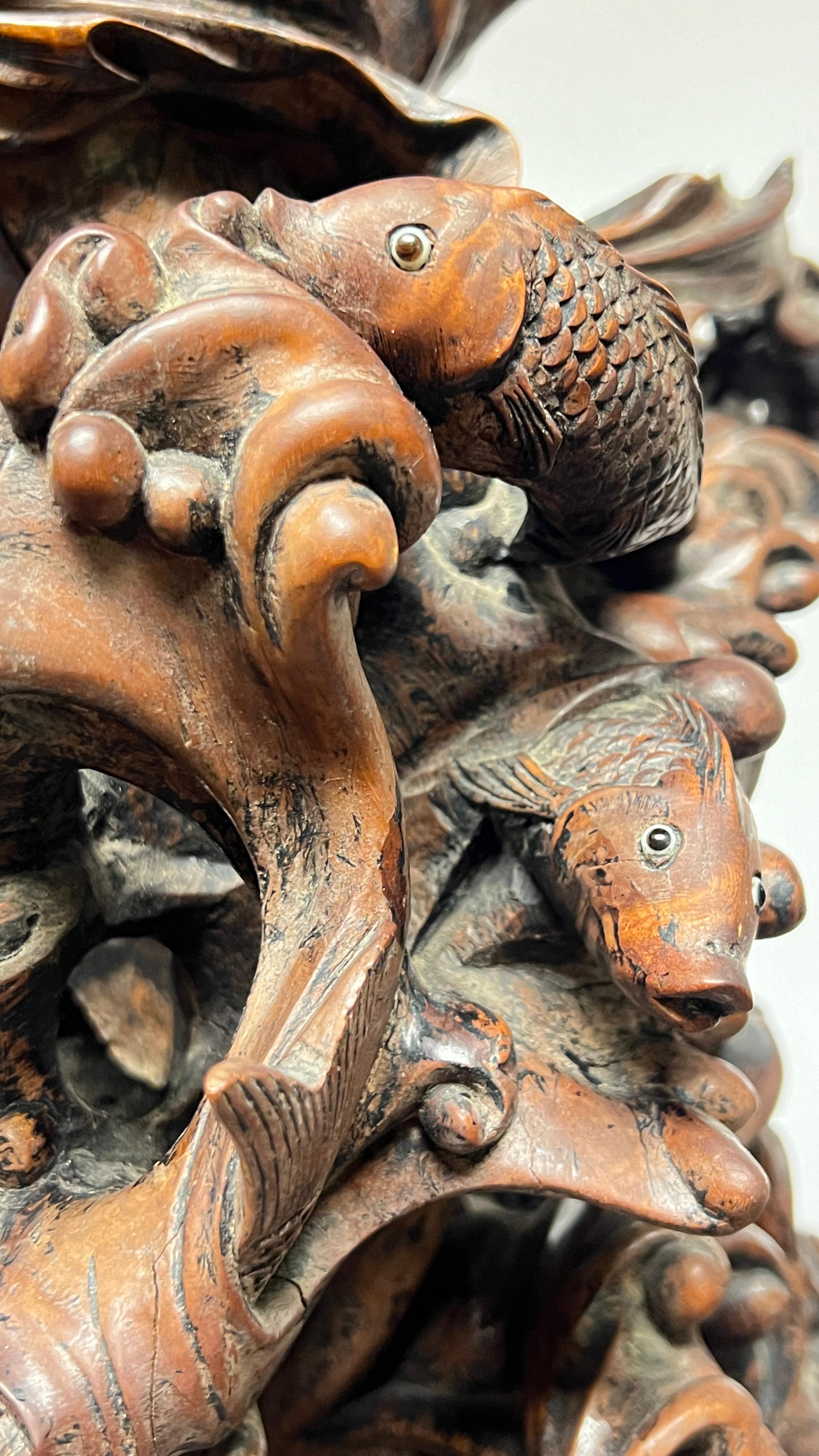 Antique Chinese Qing Period Carved Wooden Sculpture of Mythological Warriors In Good Condition For Sale In New York, NY