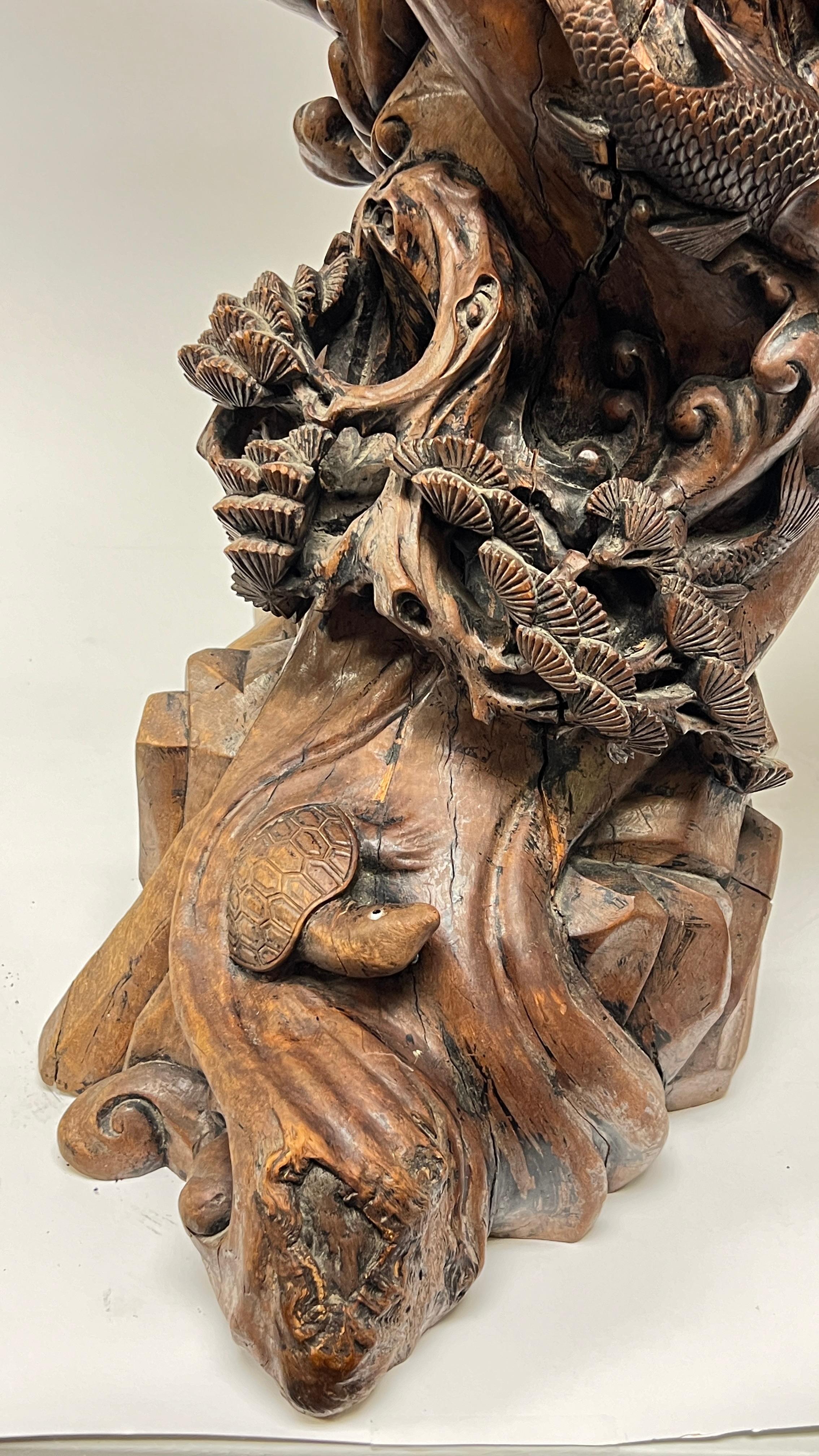 Antique Chinese Qing Period Carved Wooden Sculpture of Mythological Warriors For Sale 5