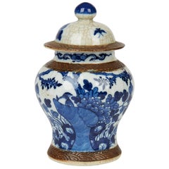 Chinese Qing Porcelain Blue and White Lidded Ginger Jar, Early 20th Century