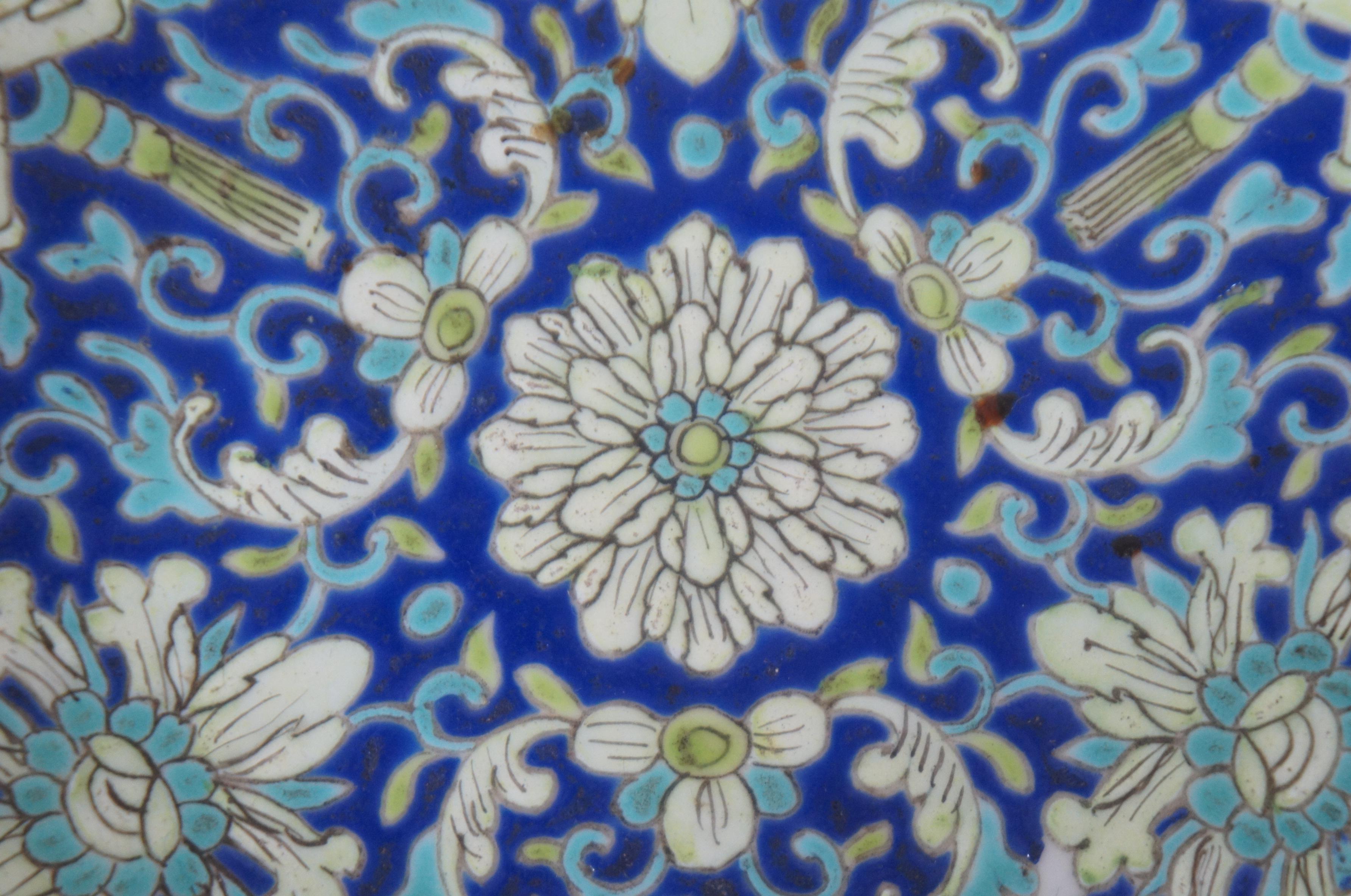 19th Century Antique Chinese Qing Porcelain Lotus Scroll Cloisonne Enamel Dish Plate