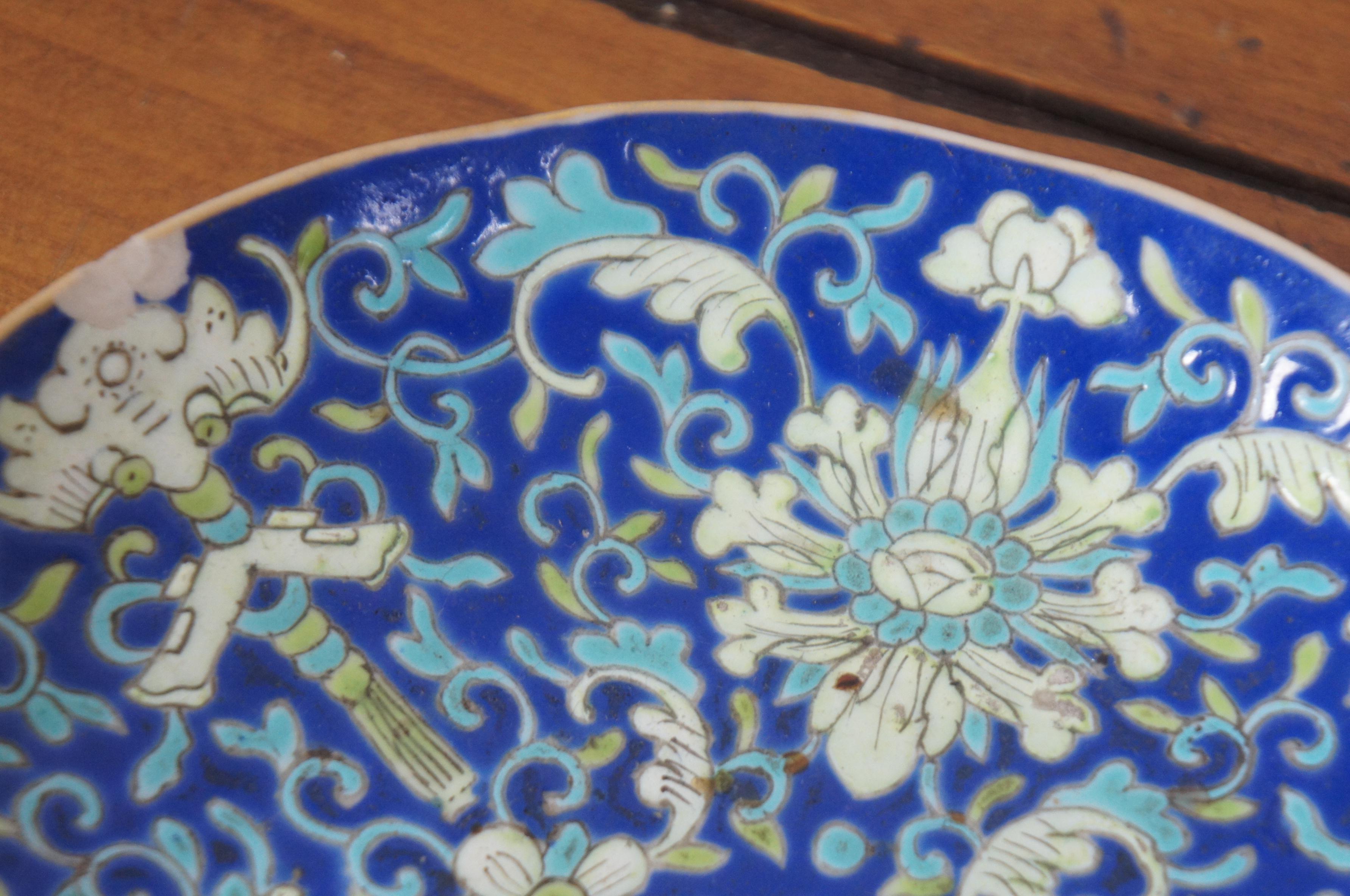 Antique Chinese Qing Porcelain Lotus Scroll Cloisonne Enamel Dish Plate 1