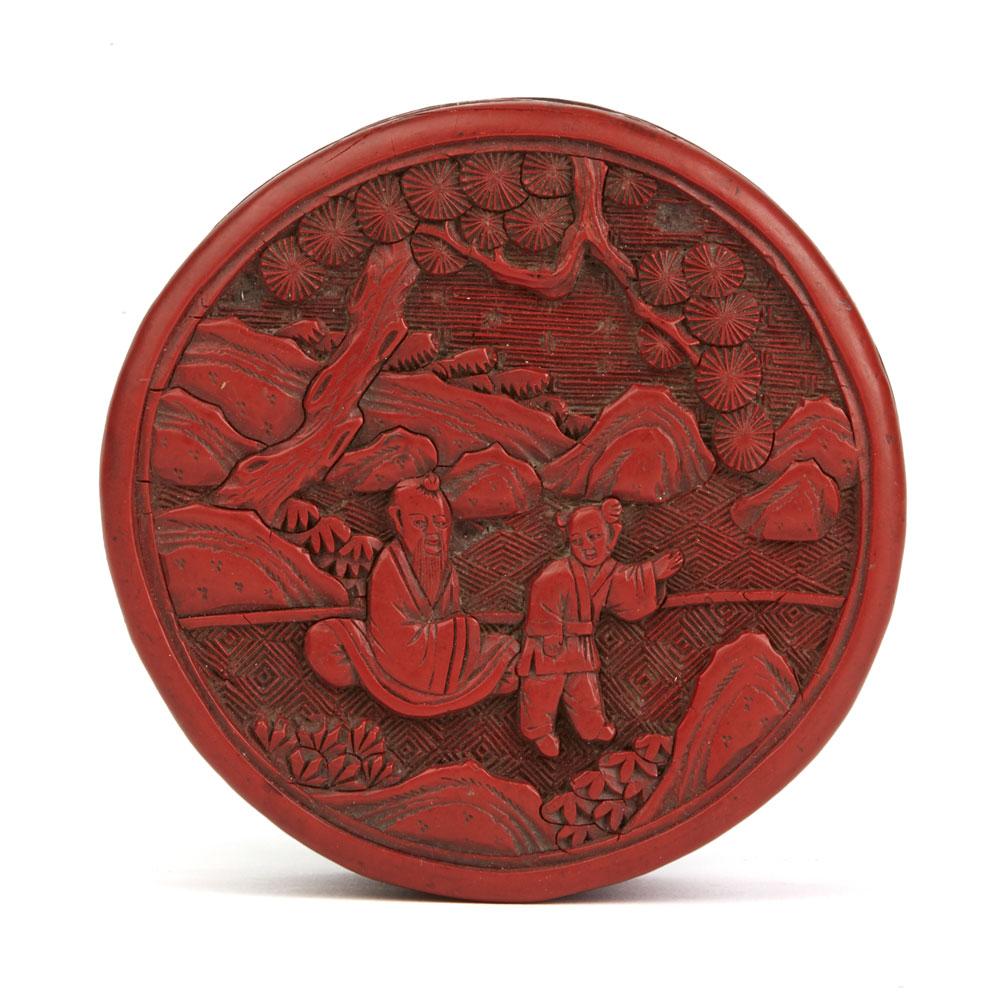 Antique Chinese Qing Red Cinnabar Lacquer Lidded Box 19th Century 2