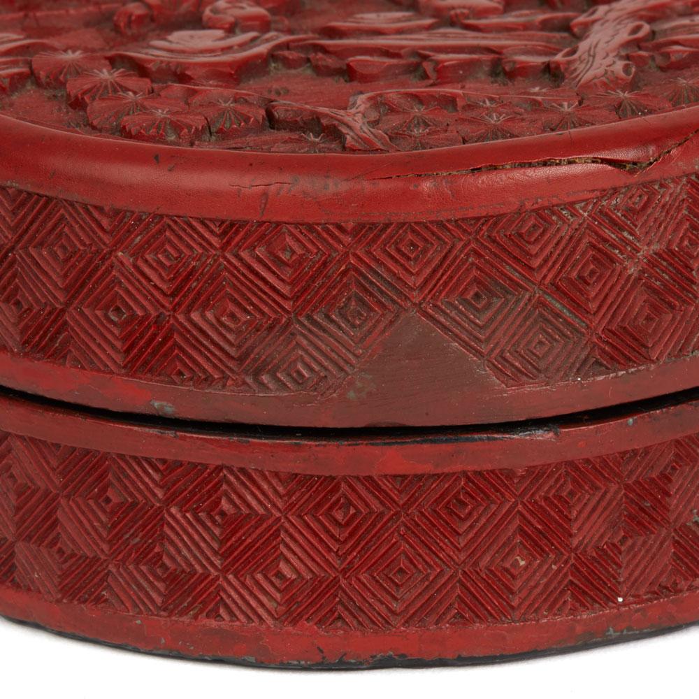 Antique Chinese Qing Red Cinnabar Lacquer Lidded Box 19th Century 4