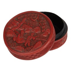 Antique Chinese Qing Red Cinnabar Lacquer Lidded Box 19th Century