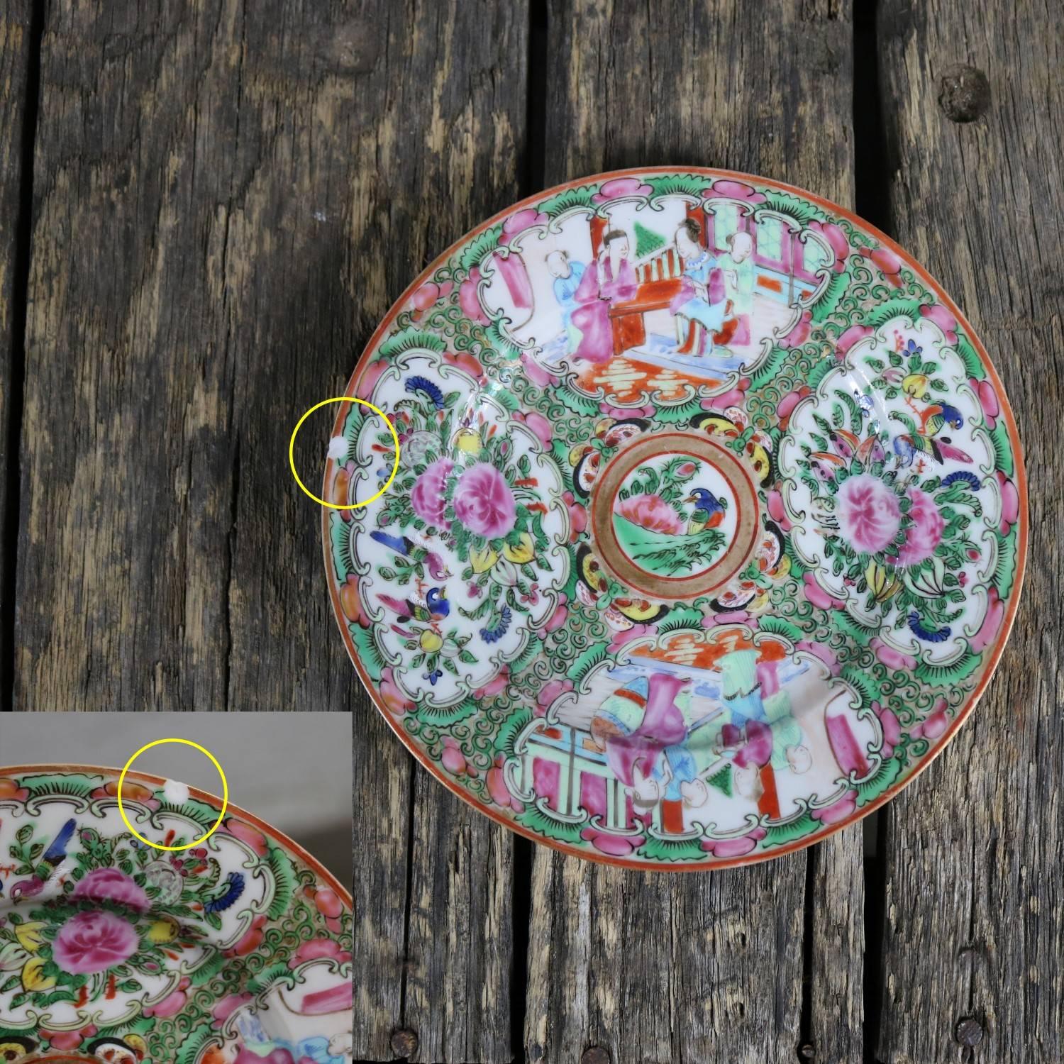 Antique Chinese Qing Rose Medallion Porcelain Plates Set of Five 3