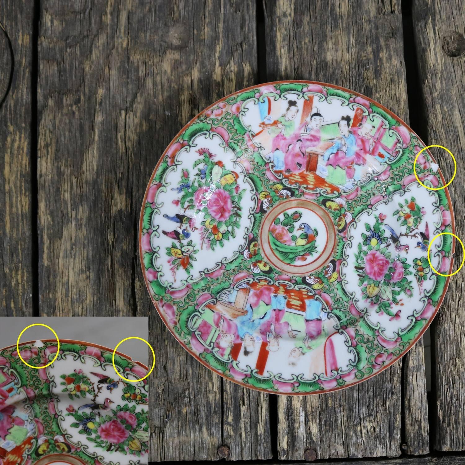 Antique Chinese Qing Rose Medallion Porcelain Plates Set of Five 4