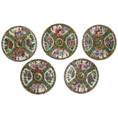 Antique Chinese Qing Rose Medallion Porcelain Plates Set of Five