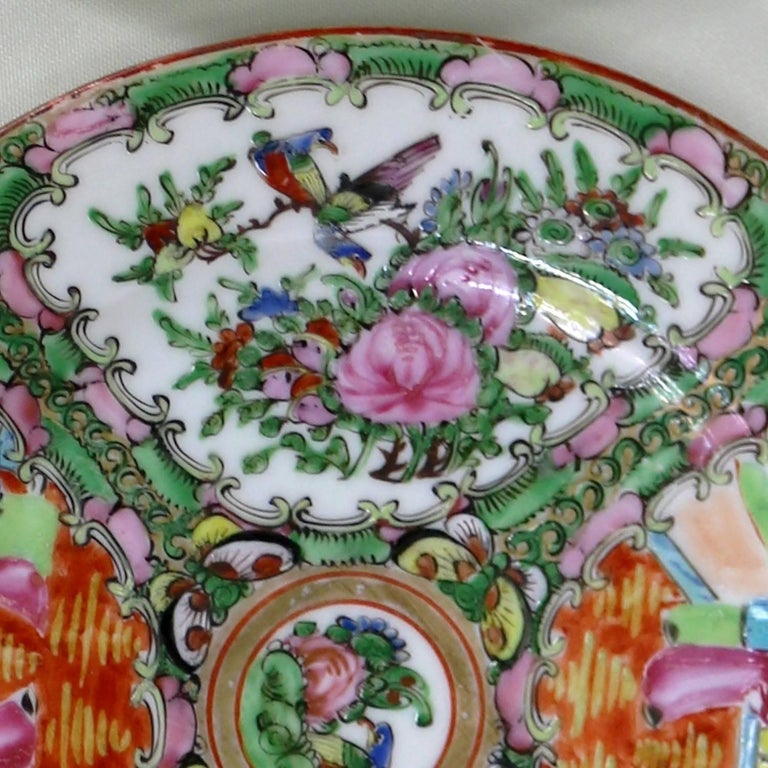Antique Chinese Qing Rose Medallion Porcelain Plates Set of Four