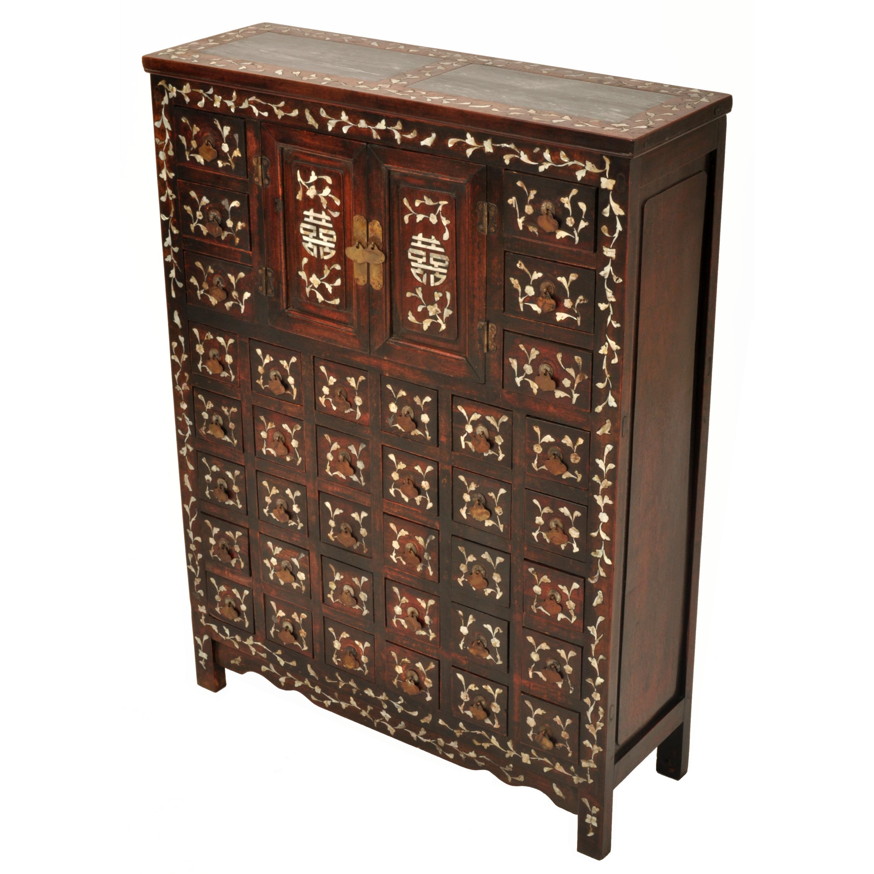 Antique Chinese Qing Rosewood Mother-of-Pearl Inlaid Apothecary Cabinet 1850 4