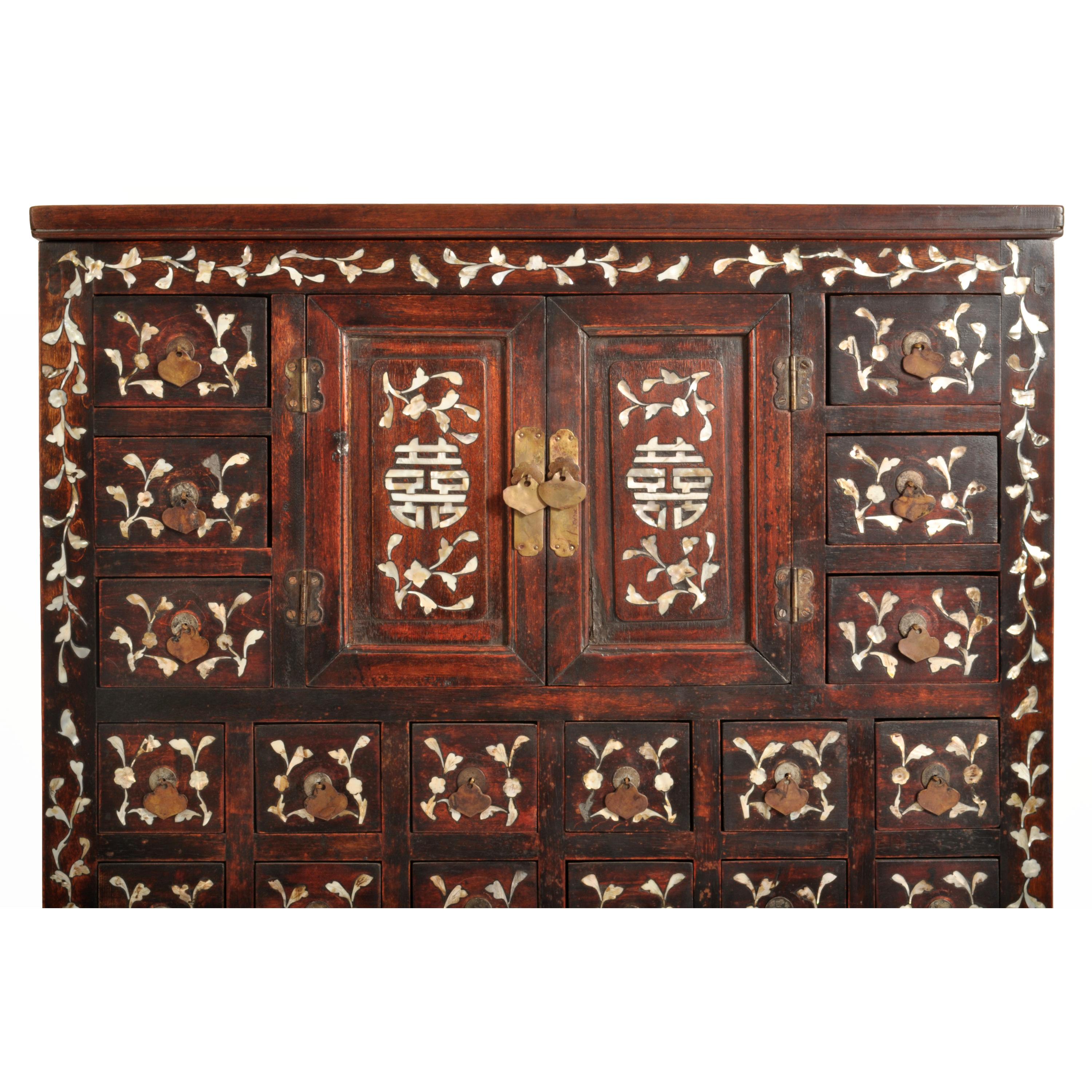 Antique Chinese Qing Rosewood Mother-of-Pearl Inlaid Apothecary Cabinet 1850 5
