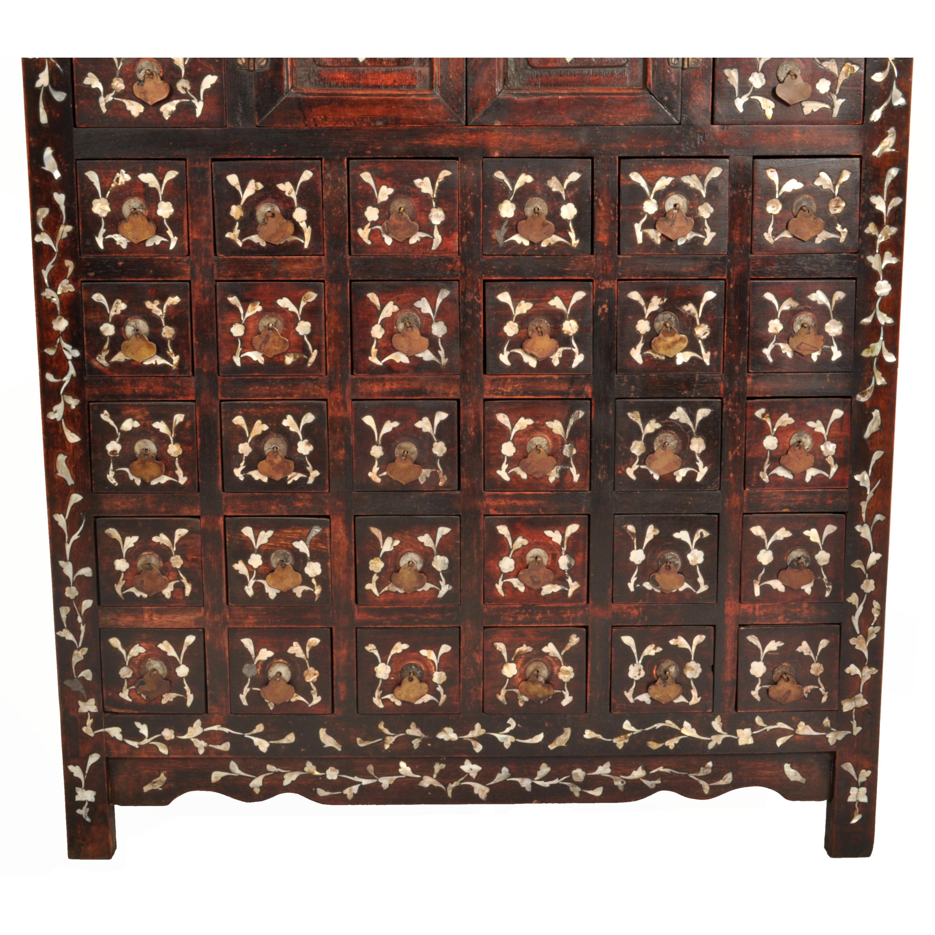 Antique Chinese Qing Rosewood Mother-of-Pearl Inlaid Apothecary Cabinet 1850 7