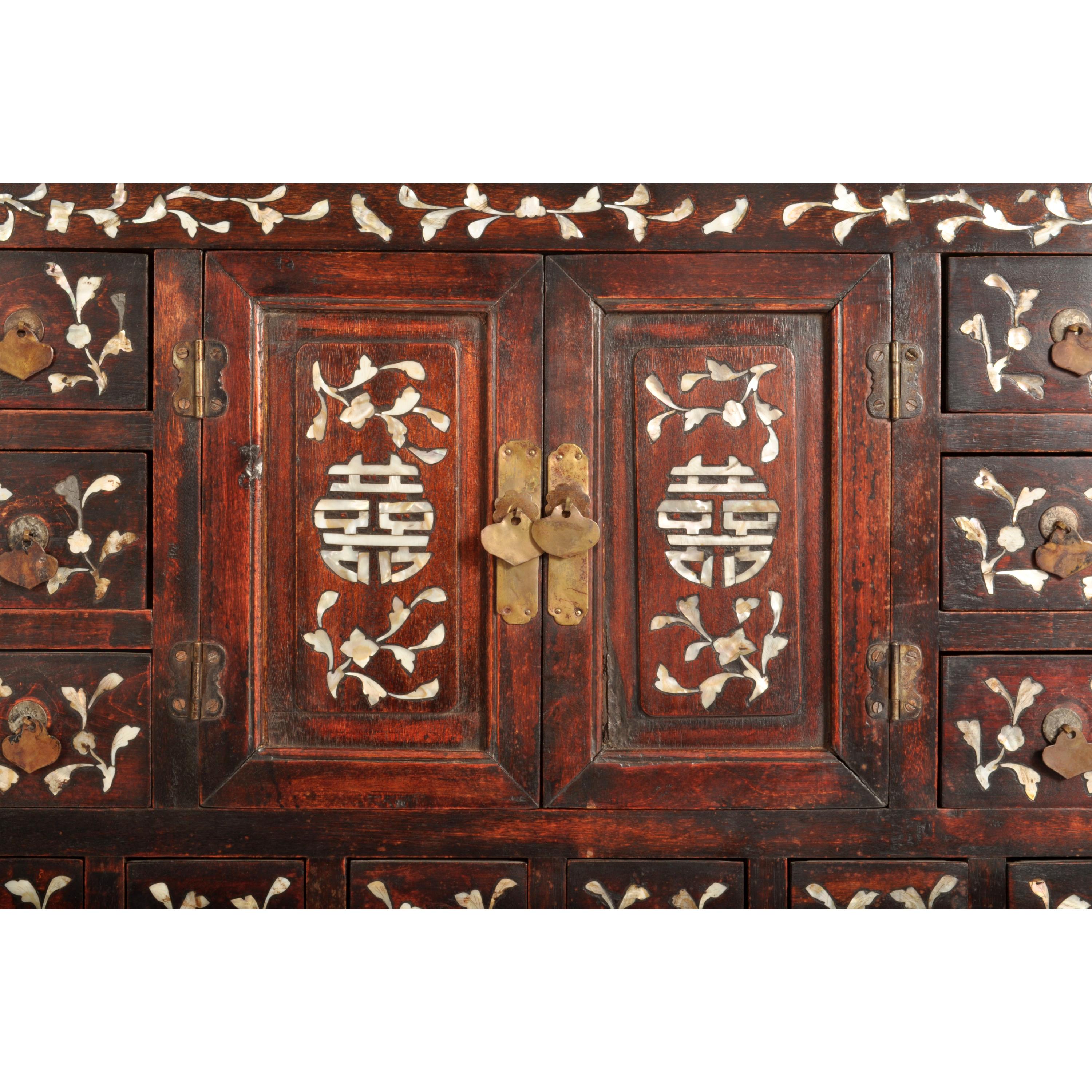 Antique Chinese Qing Rosewood Mother-of-Pearl Inlaid Apothecary Cabinet 1850 8