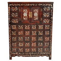 Antique Chinese Qing Rosewood Mother-of-Pearl Inlaid Apothecary Cabinet 1850