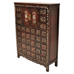 Antique Chinese Qing Rosewood Mother-of-Pearl Inlaid Apothecary Cabinet 1850