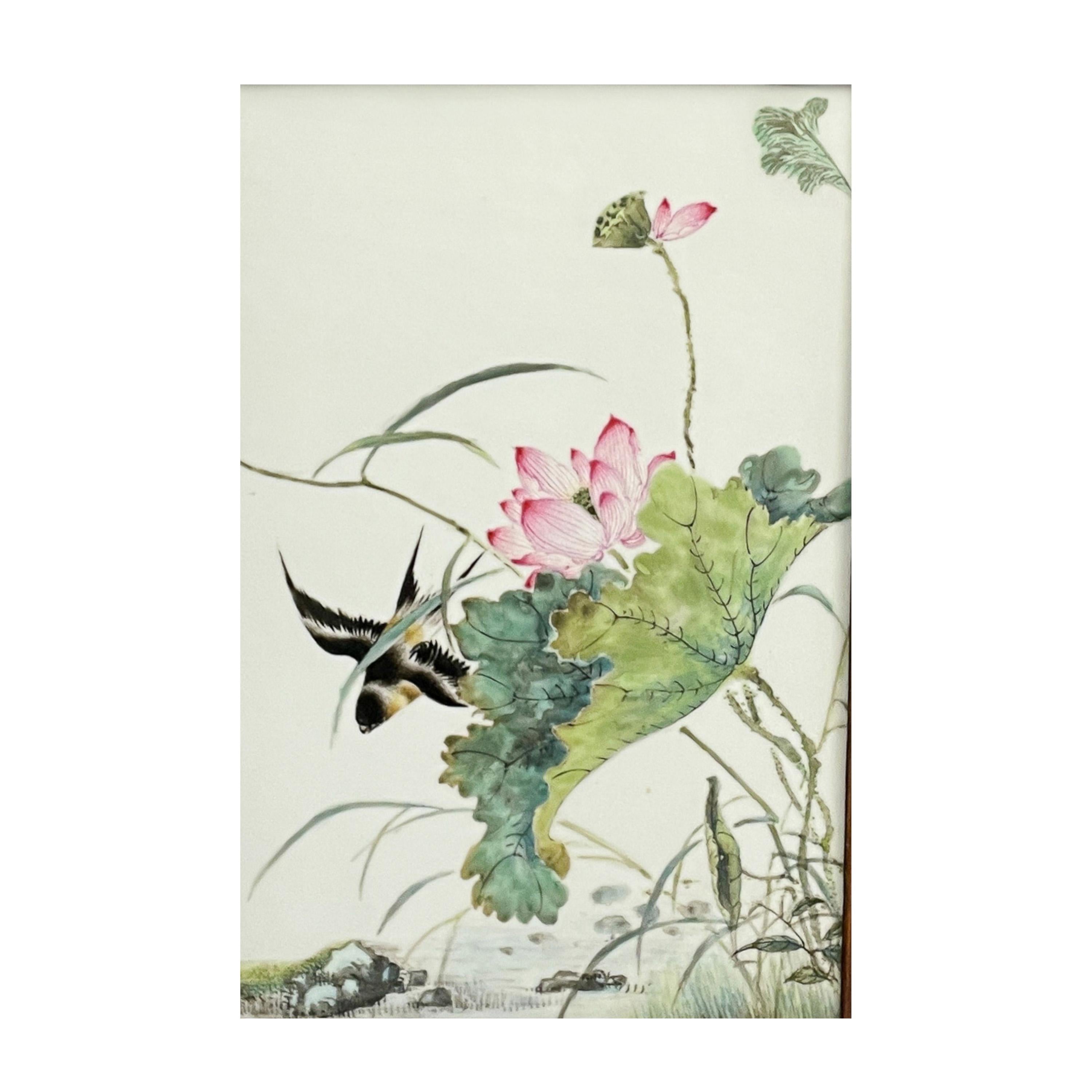 Antique Chinese Qing Set of Four Hand-Painted Porcelain Plaques 