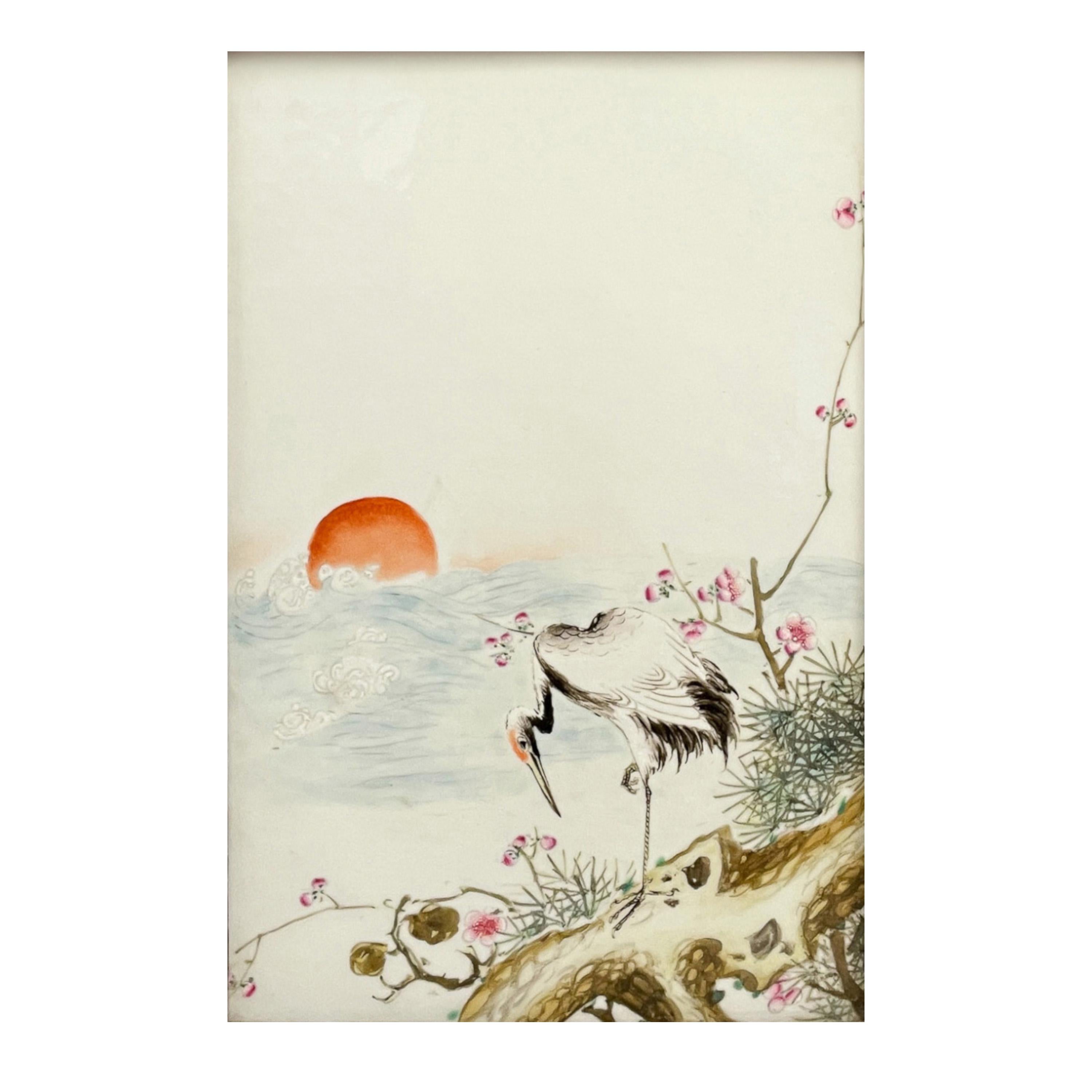 Antique Chinese Qing Set of Four Hand-Painted Porcelain Plaques 