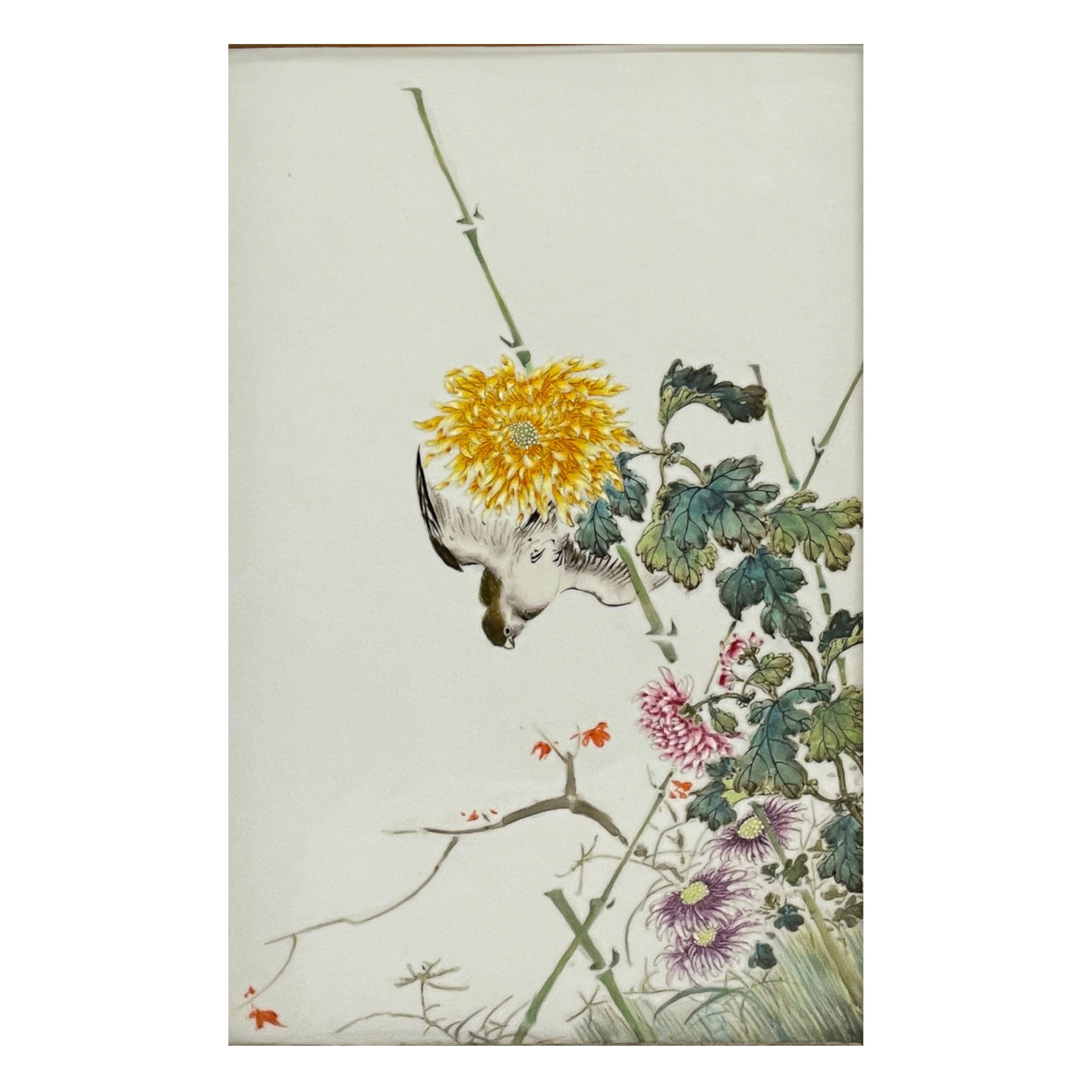 Antique Chinese Qing Set of Four Hand-Painted Porcelain Plaques 