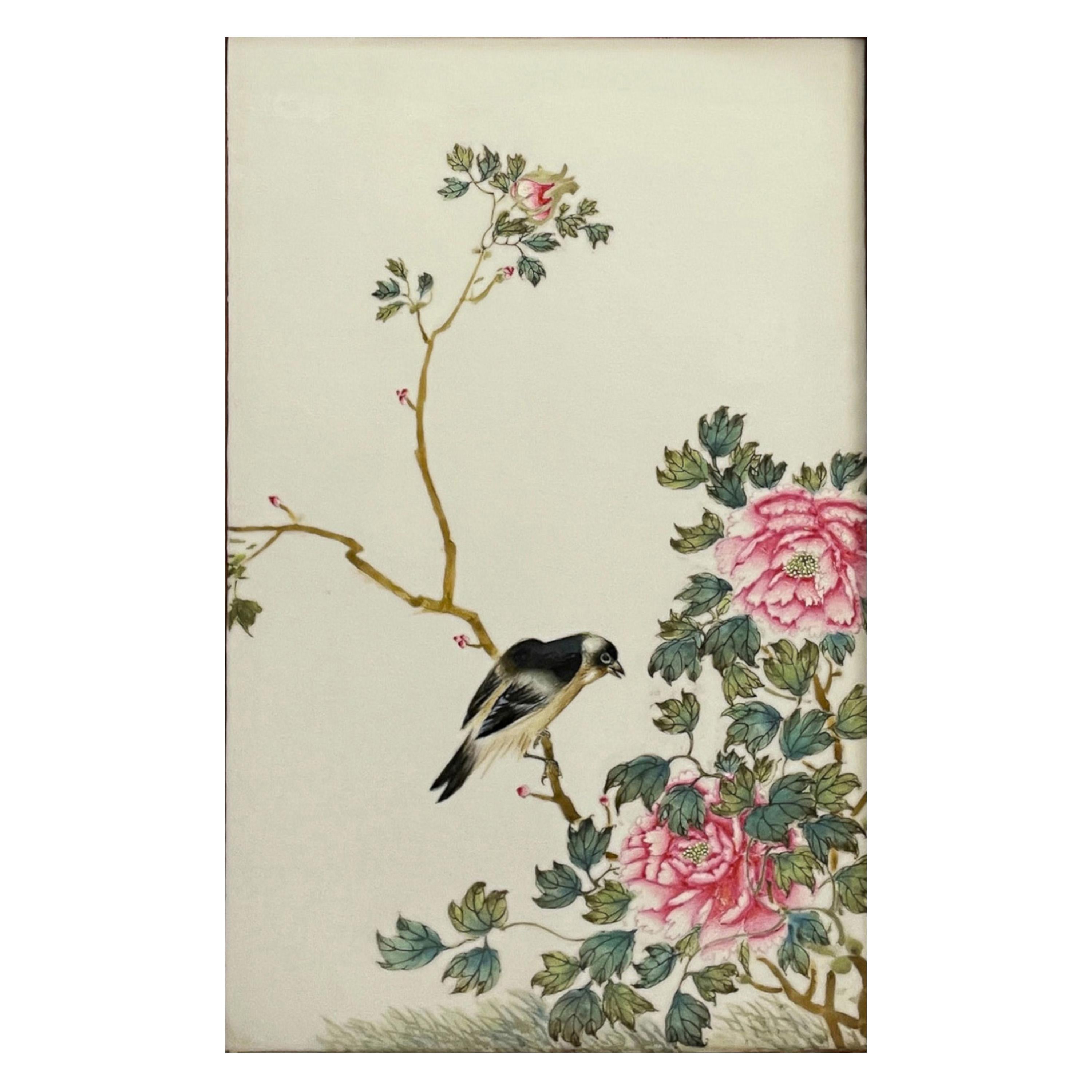 Antique Chinese Qing Set of Four Hand-Painted Porcelain Plaques 