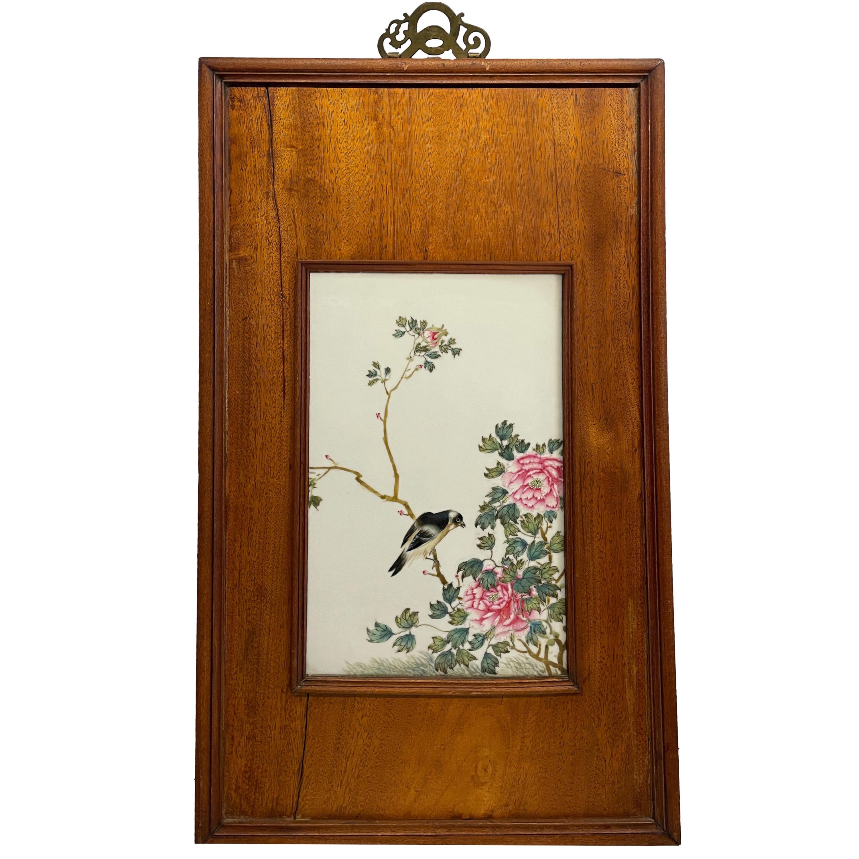 Antique Chinese Qing Set of Four Hand-Painted Porcelain Plaques 