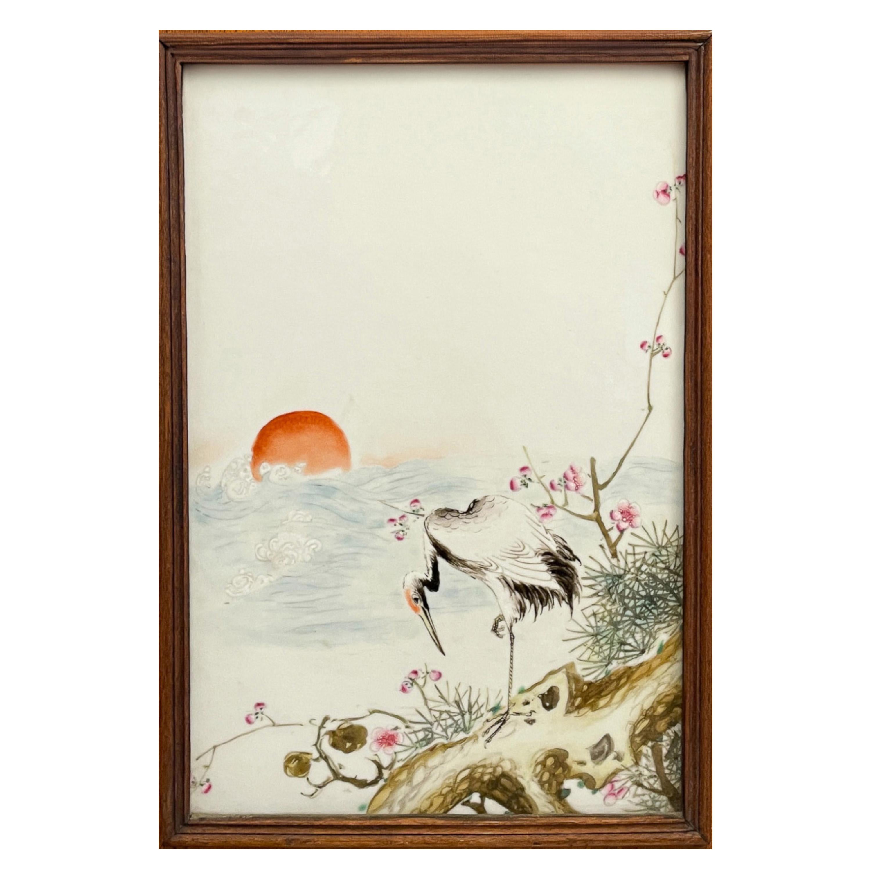 Antique Chinese Qing Set of Four Hand-Painted Porcelain Plaques 